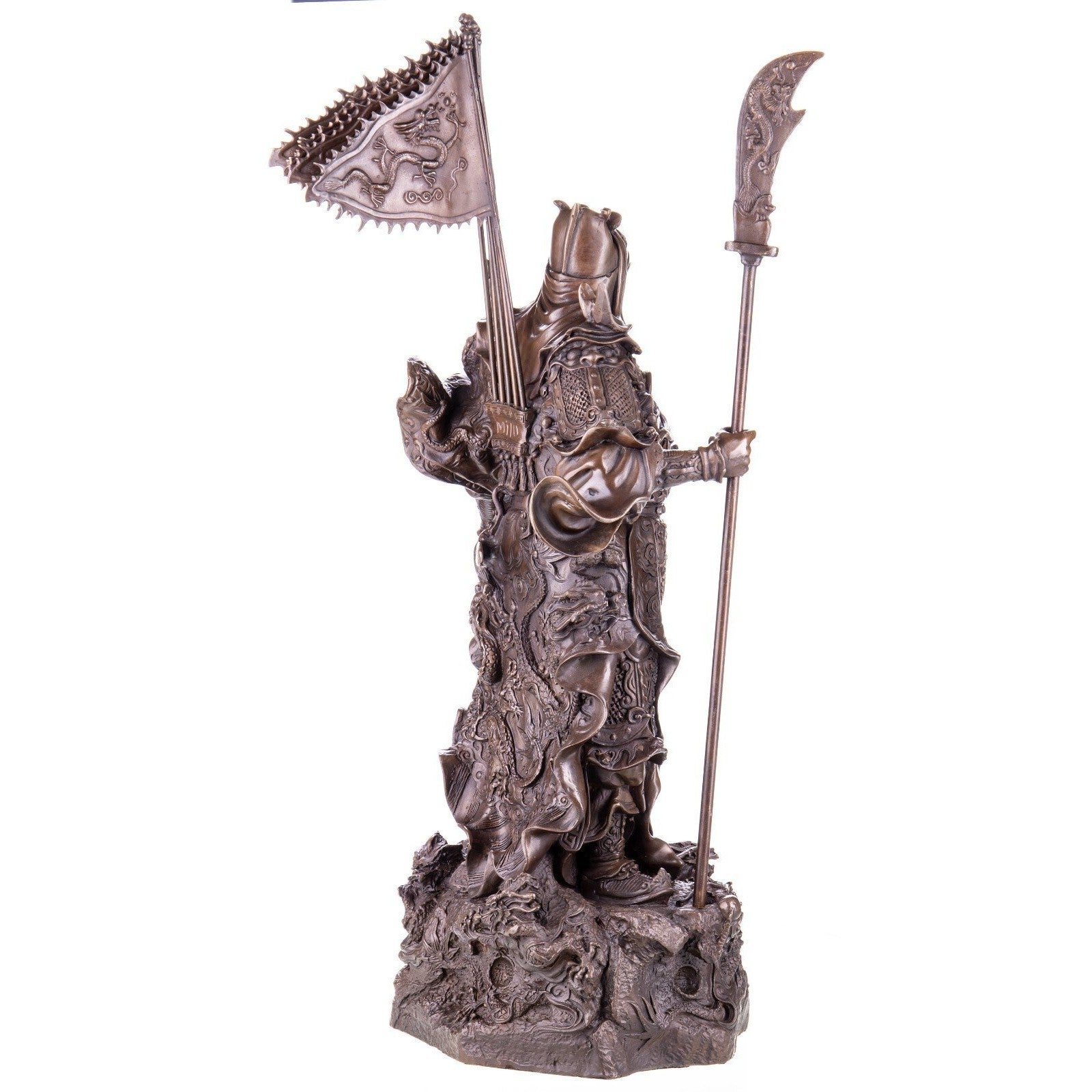 Bronze Statue of Guan Yu with Dragon Motifs, Mythology & Deity Sculptu