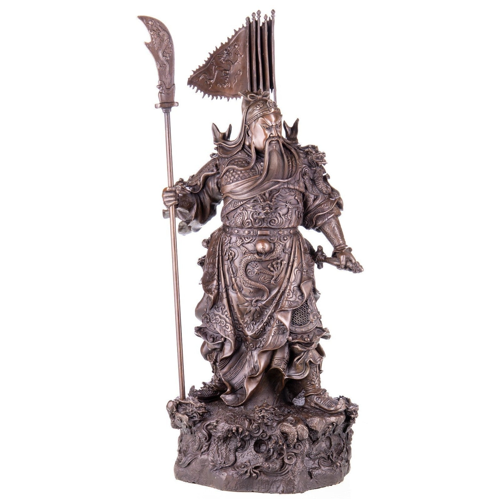 Bronze Statue of Guan Yu with Dragon Motifs, Mythology & Deity Sculptu