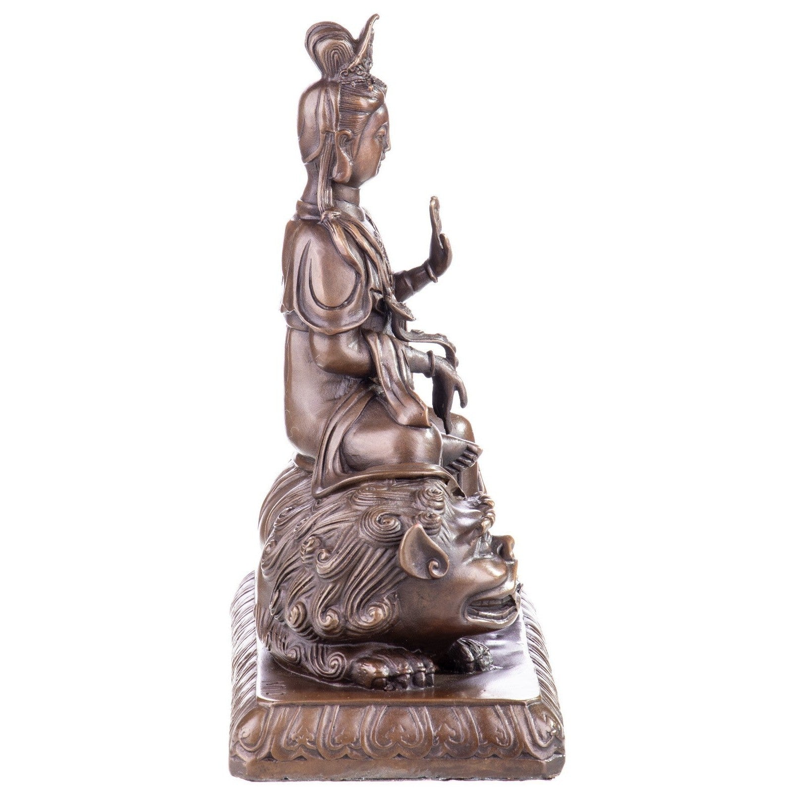 Bronze Statue of Guanyin on Fu Lion | Mythology & Deity Sculptures