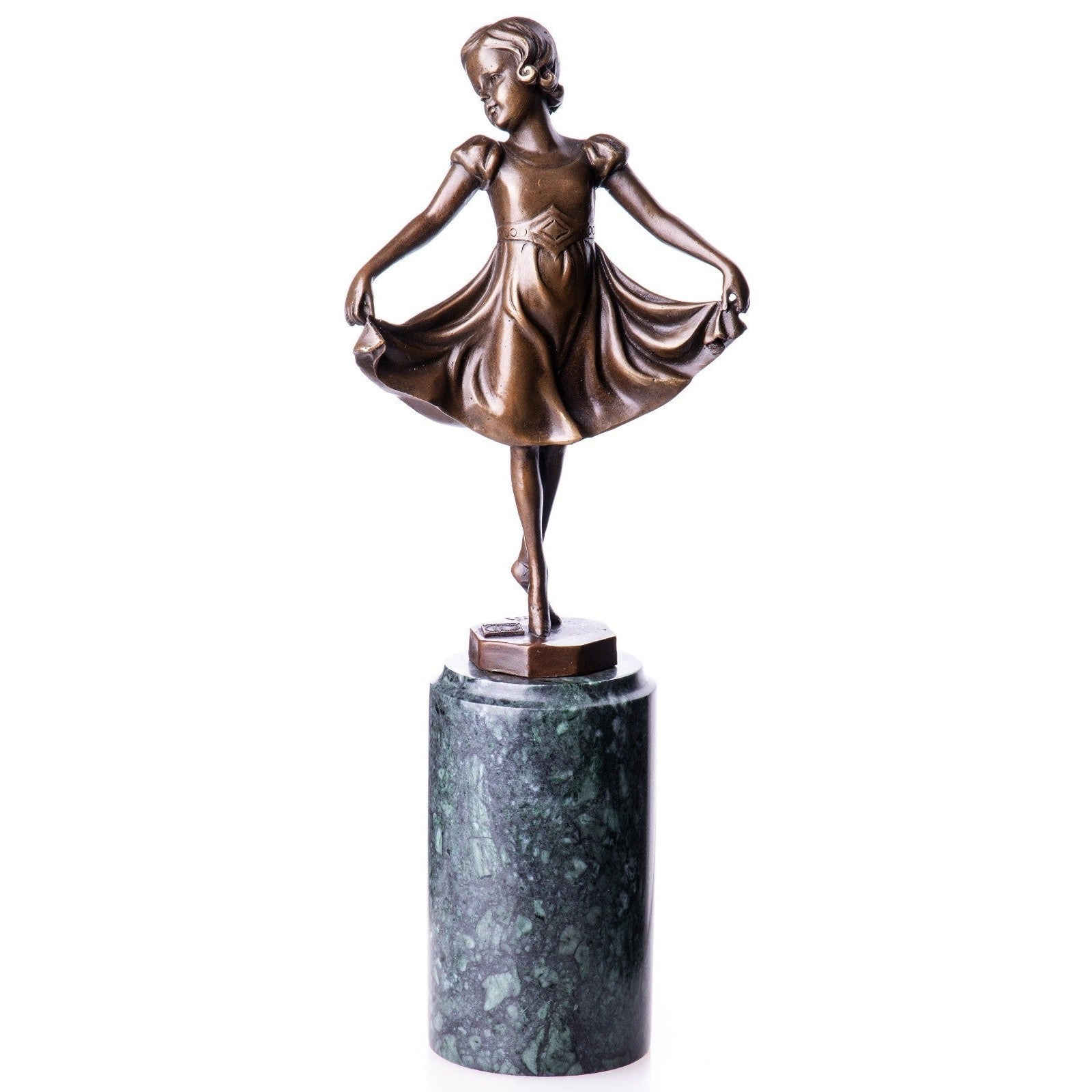 Bronze Statue of a Dancing Girl on Green Marble Base, Dancer & Perform