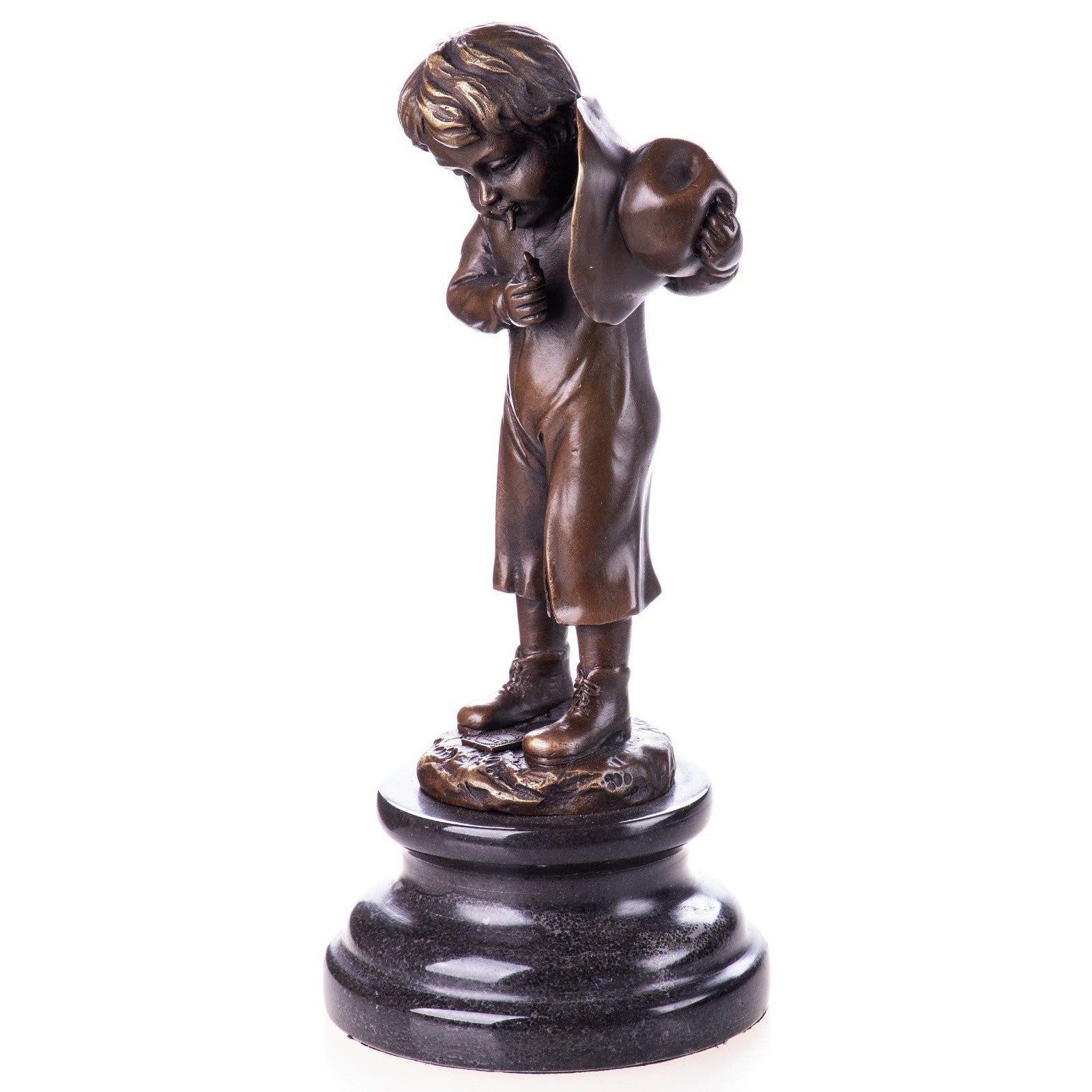 Bronze Statue of a Shy Boy Holding a Hat | Figurines & Statues