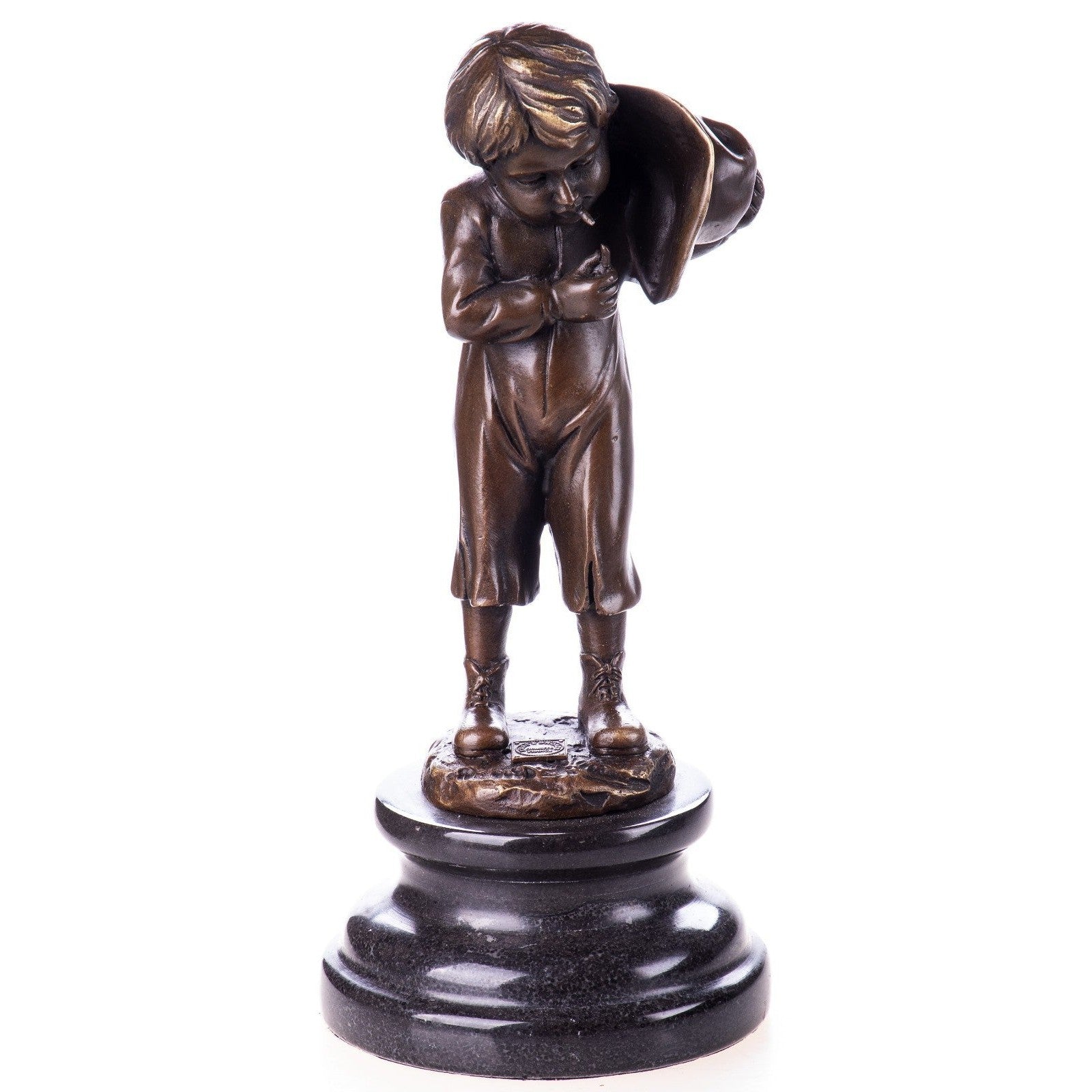 Bronze Statue of a Shy Boy Holding a Hat | Figurines & Statues