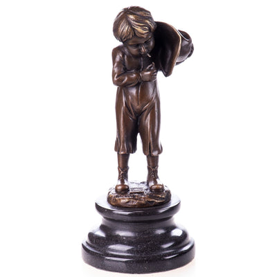 Bronze Statue of a Shy Boy Holding a Hat | Figurines & Statues