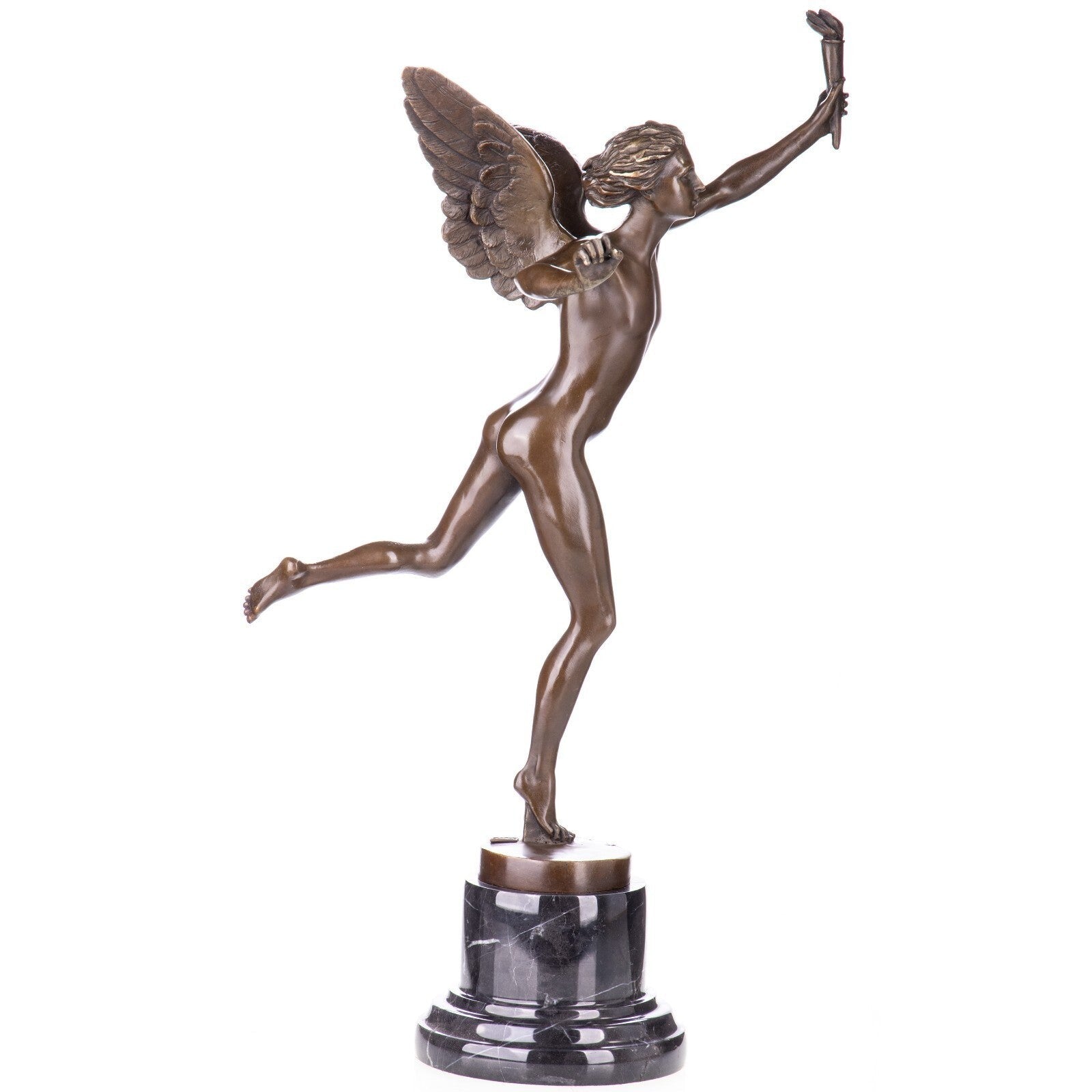 Bronze Winged Fairy Holding Torch | Mythology & Deity Sculptures