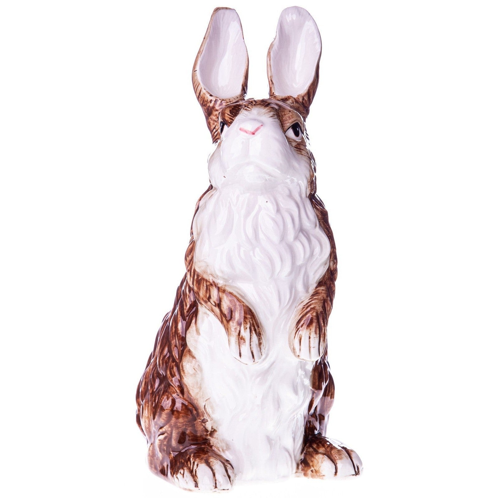 Brown & White Ceramic Bunny Figurine | Animal Sculptures
