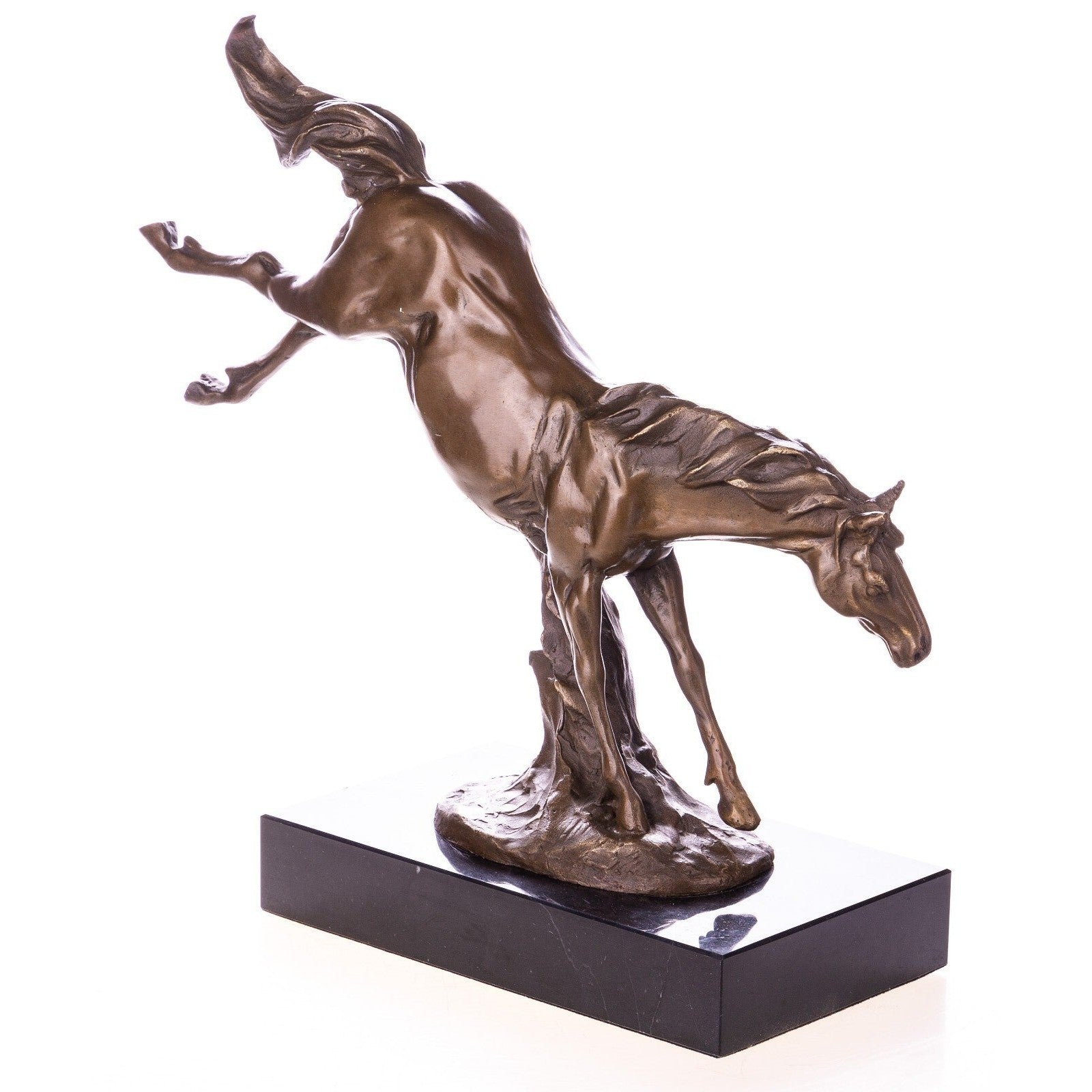 Bucking Horse in Motion on Marble Base | Animal Sculptures