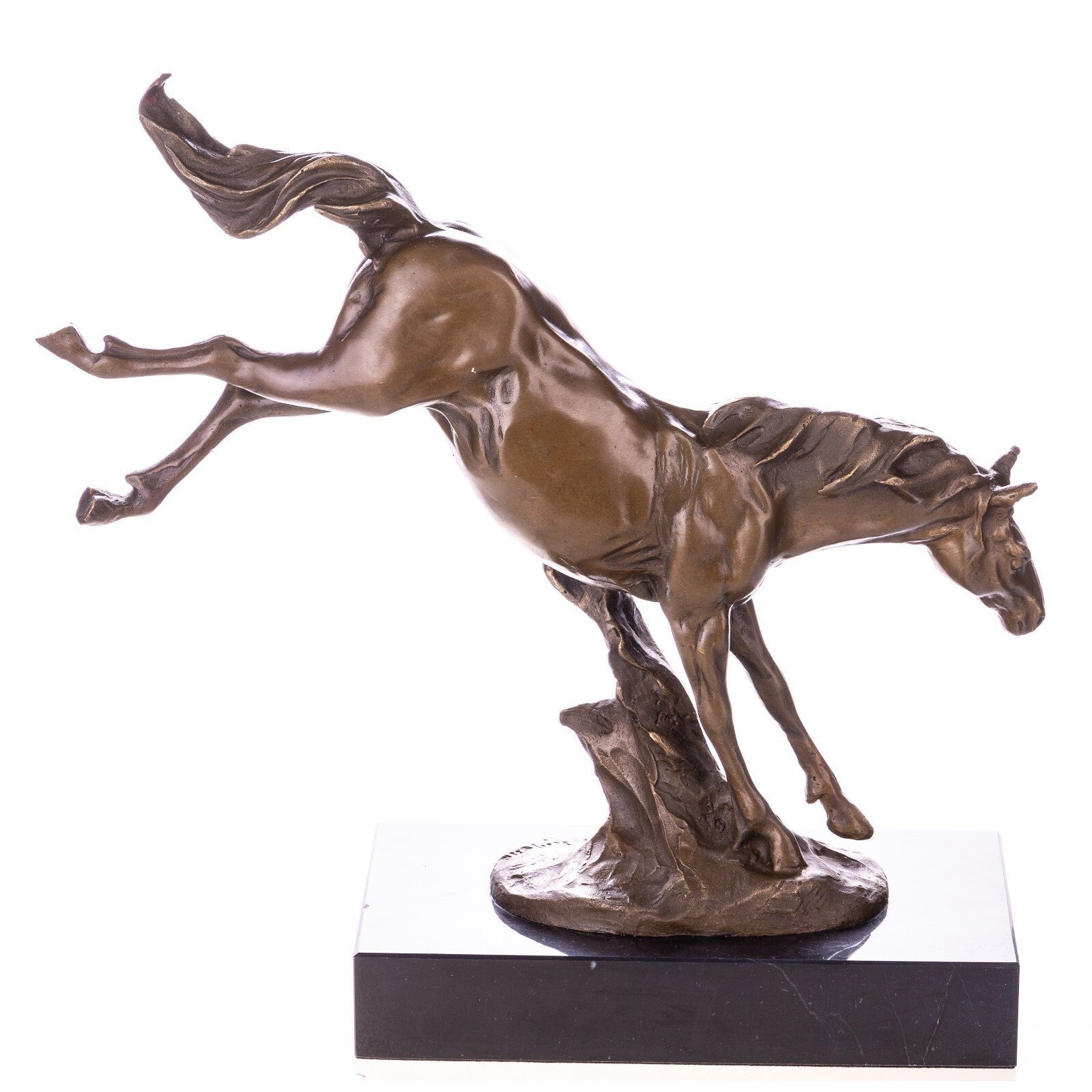 Bucking Horse in Motion on Marble Base | Animal Sculptures