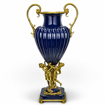 Cherub Handled Cobalt Vase | Handcrafted Porcelain Decor