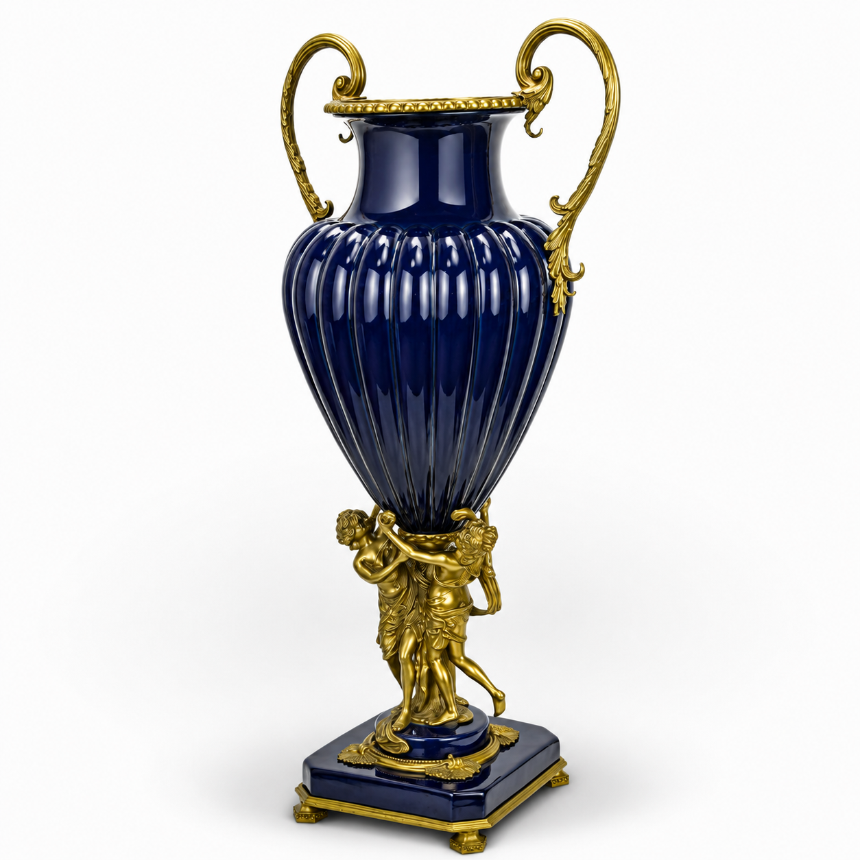 Cherub Handled Cobalt Vase | Handcrafted Porcelain Decor