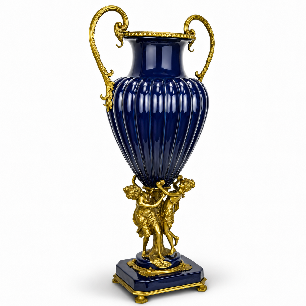 Cherub Handled Cobalt Vase | Handcrafted Porcelain Decor