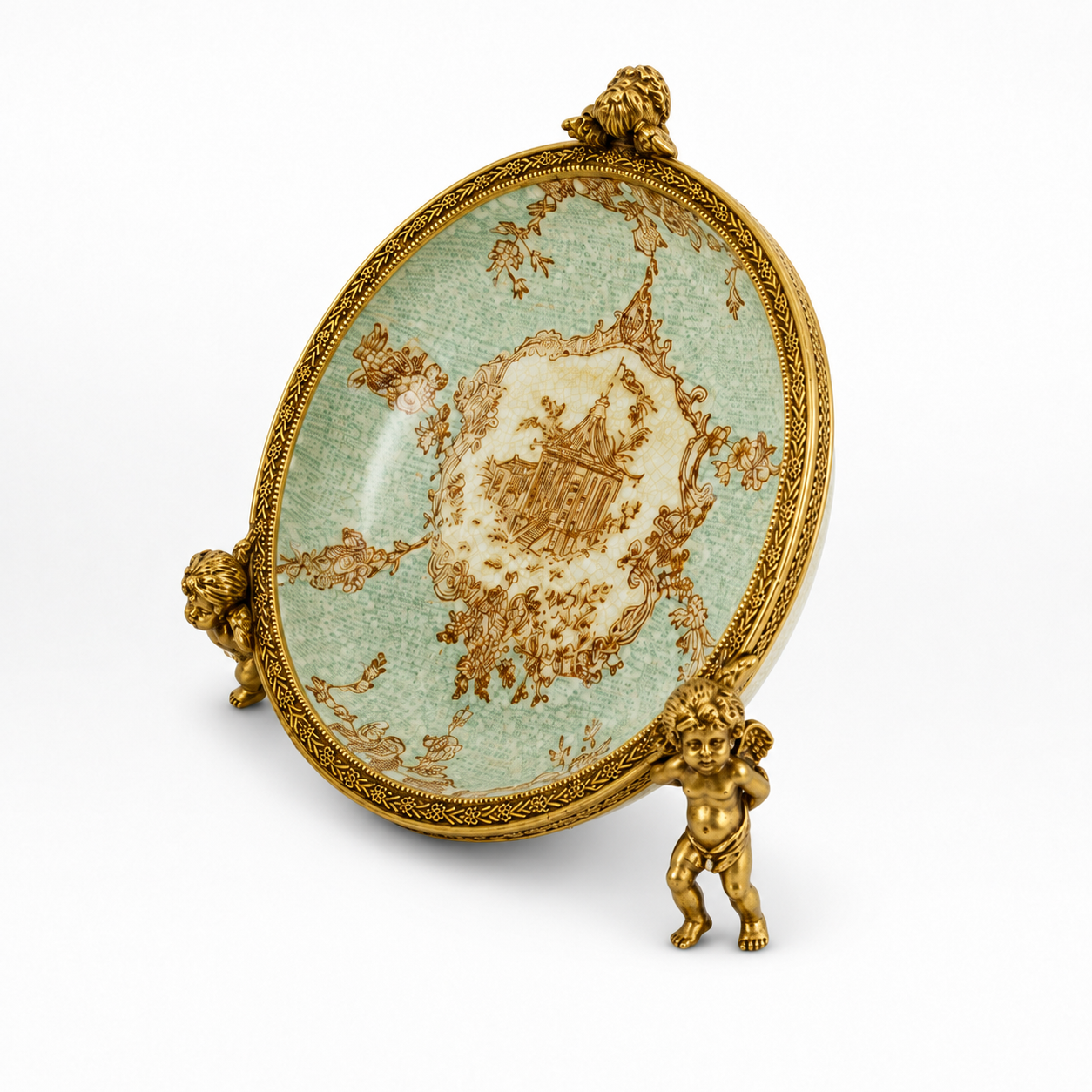 Cherub Pedestal Porcelain Bowl | Handcrafted Porcelain Decor
