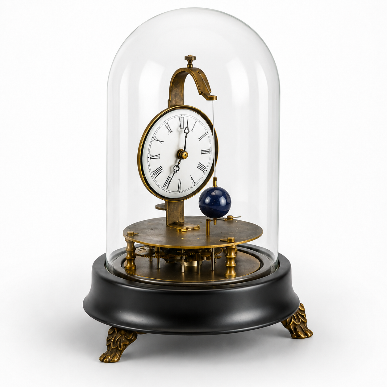 Mechanical Table Clock Under Glass Dome | Handcrafted Glass Decor
