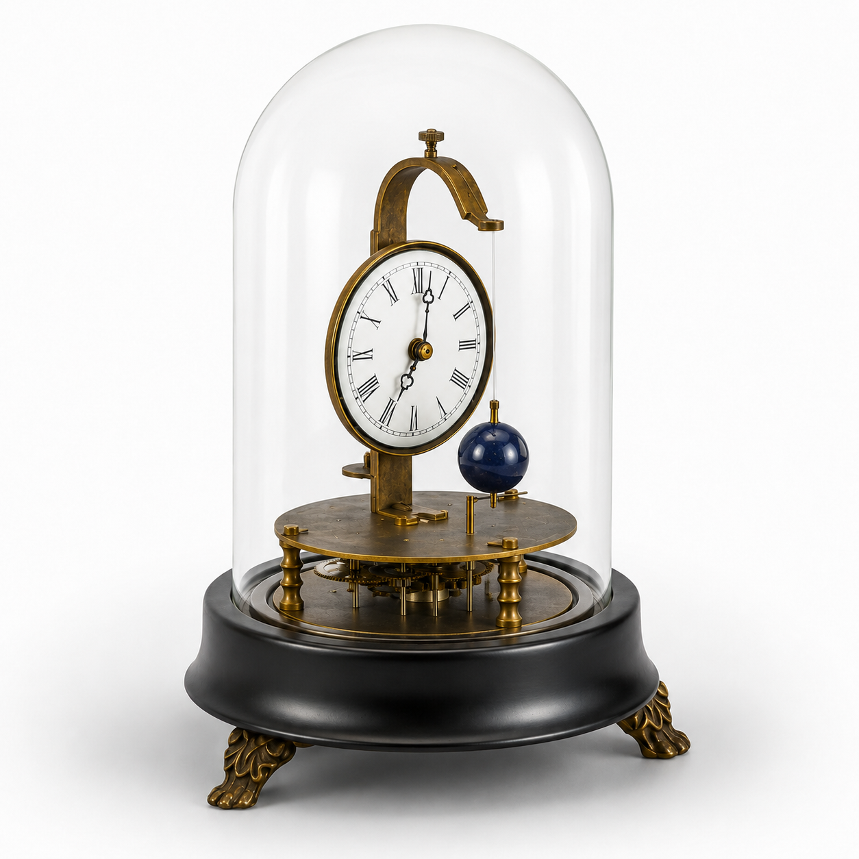 Mechanical Table Clock Under Glass Dome | Handcrafted Glass Decor