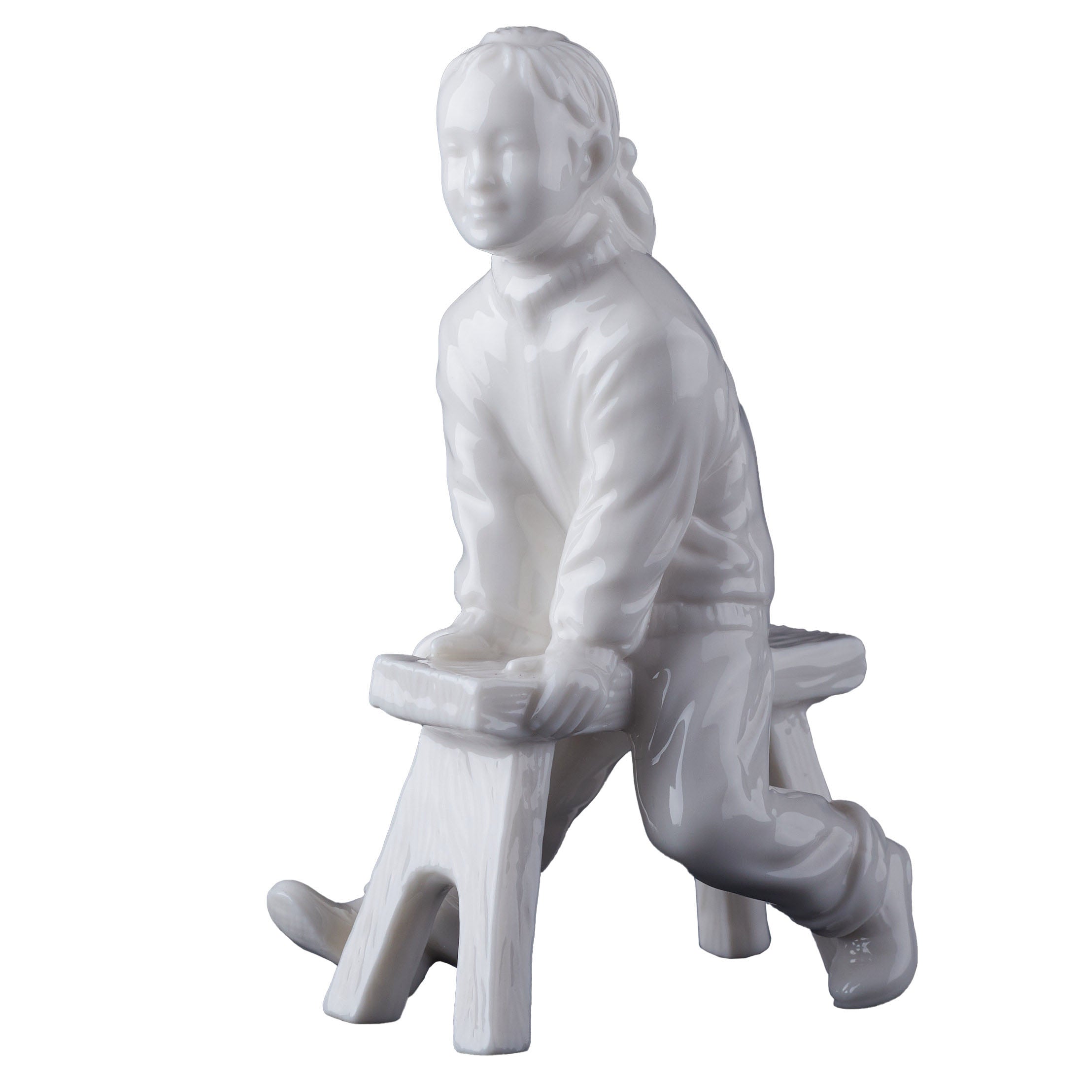 Oriental YouthGirl On Long Stool(White)