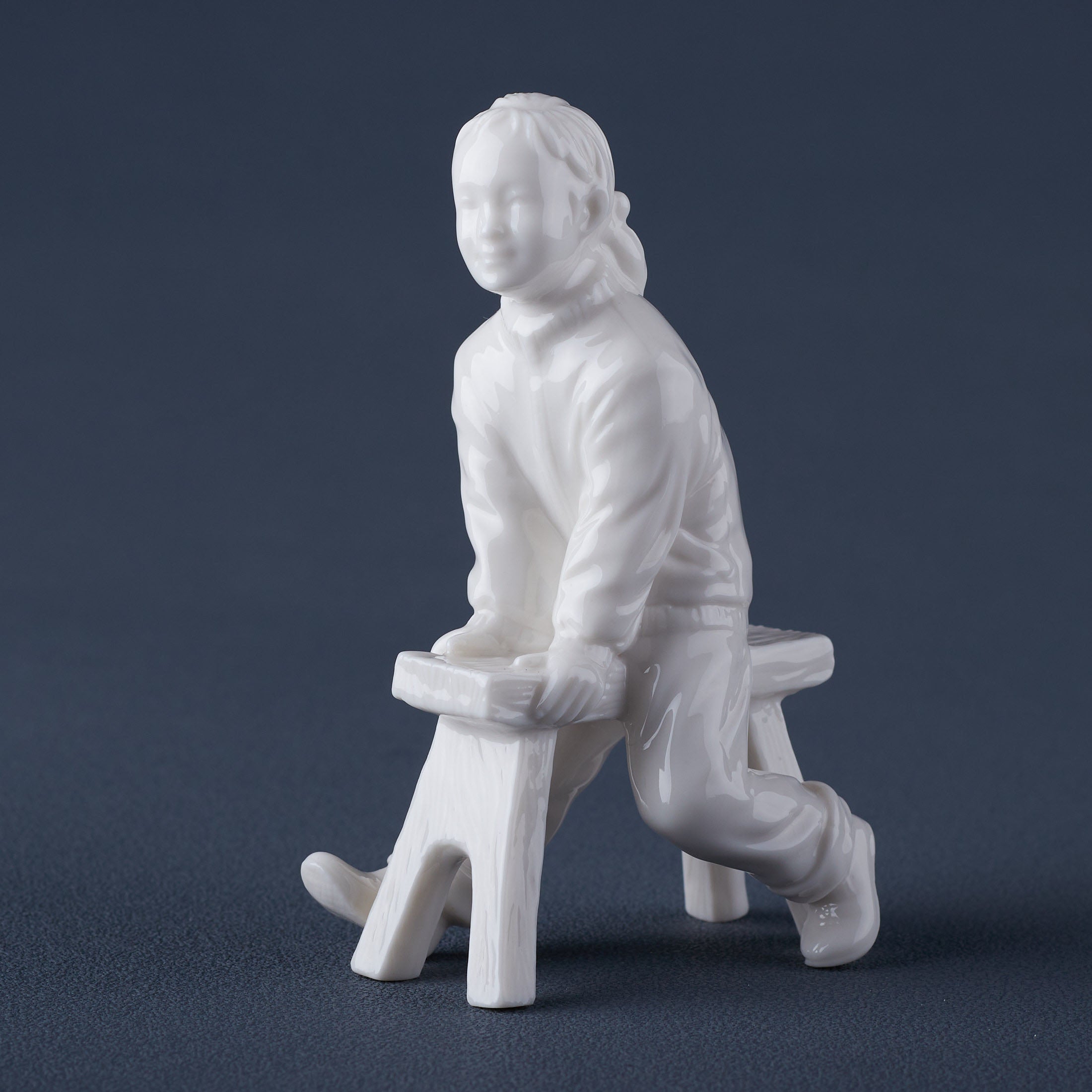 Oriental YouthGirl On Long Stool(White)