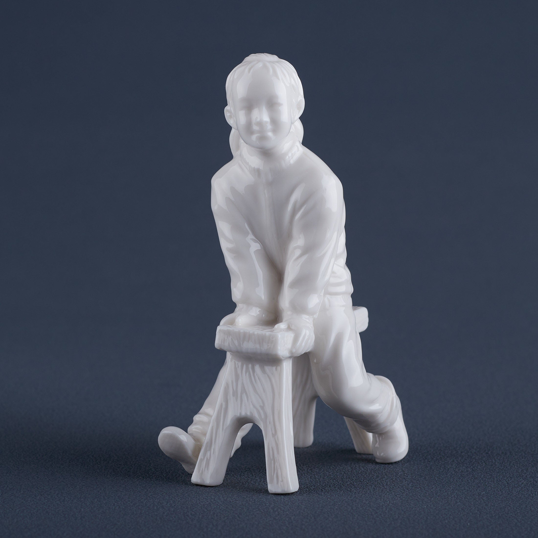 Oriental YouthGirl On Long Stool(White)