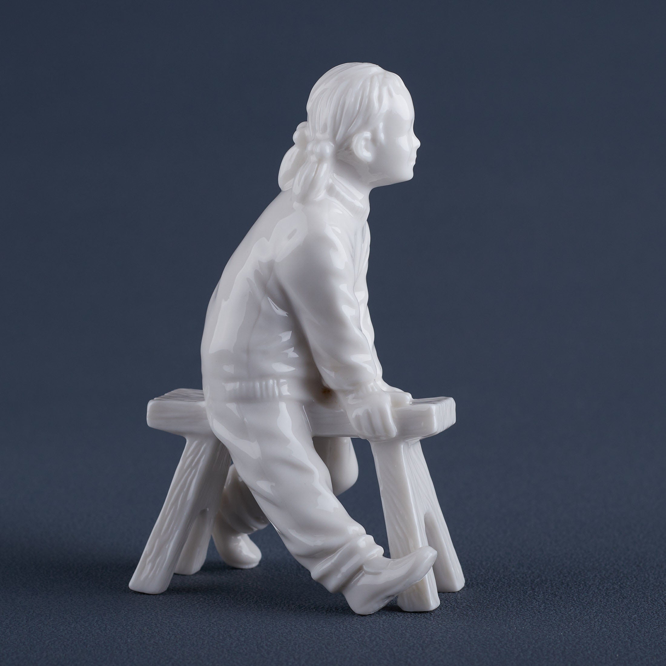Oriental YouthGirl On Long Stool(White)