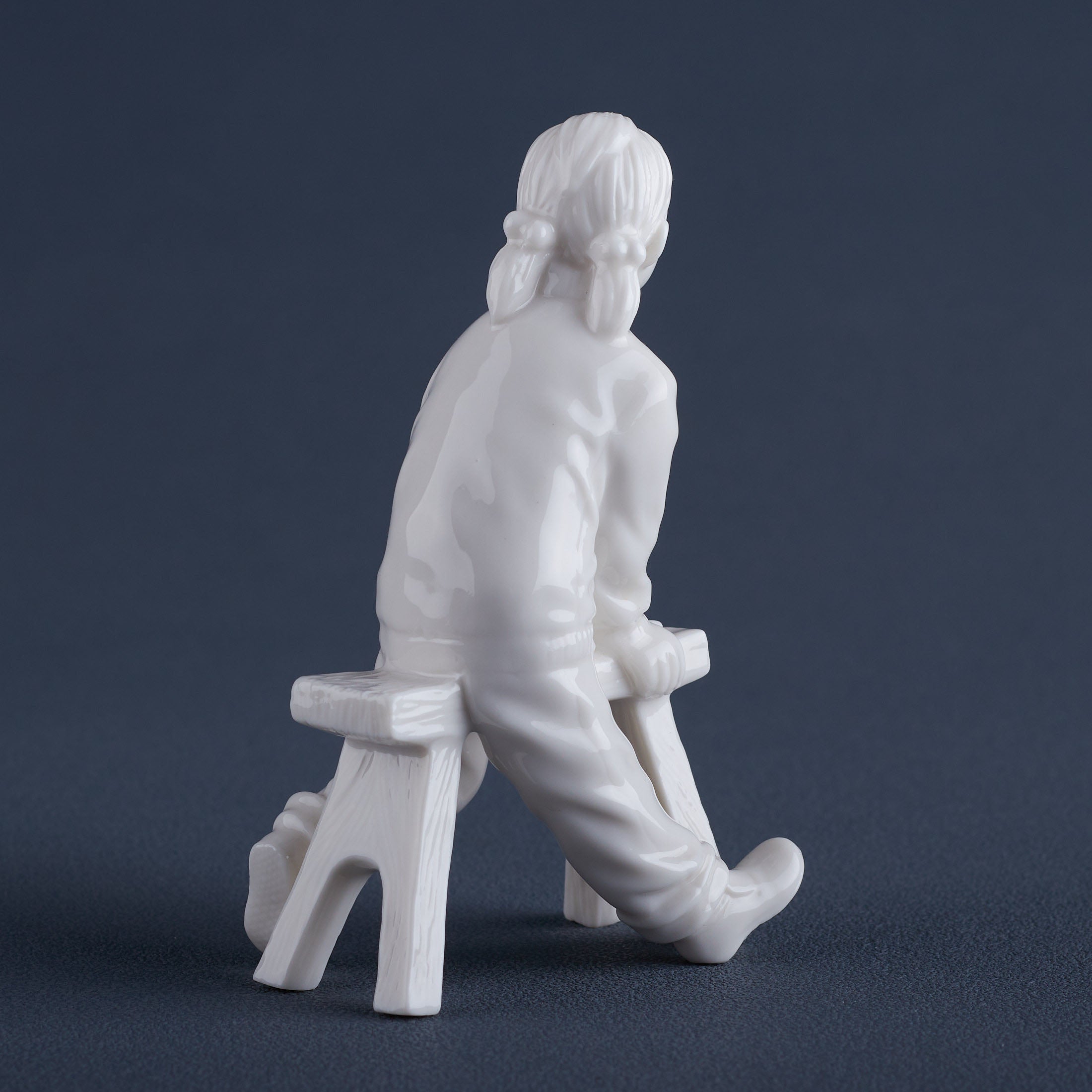 Oriental YouthGirl On Long Stool(White)
