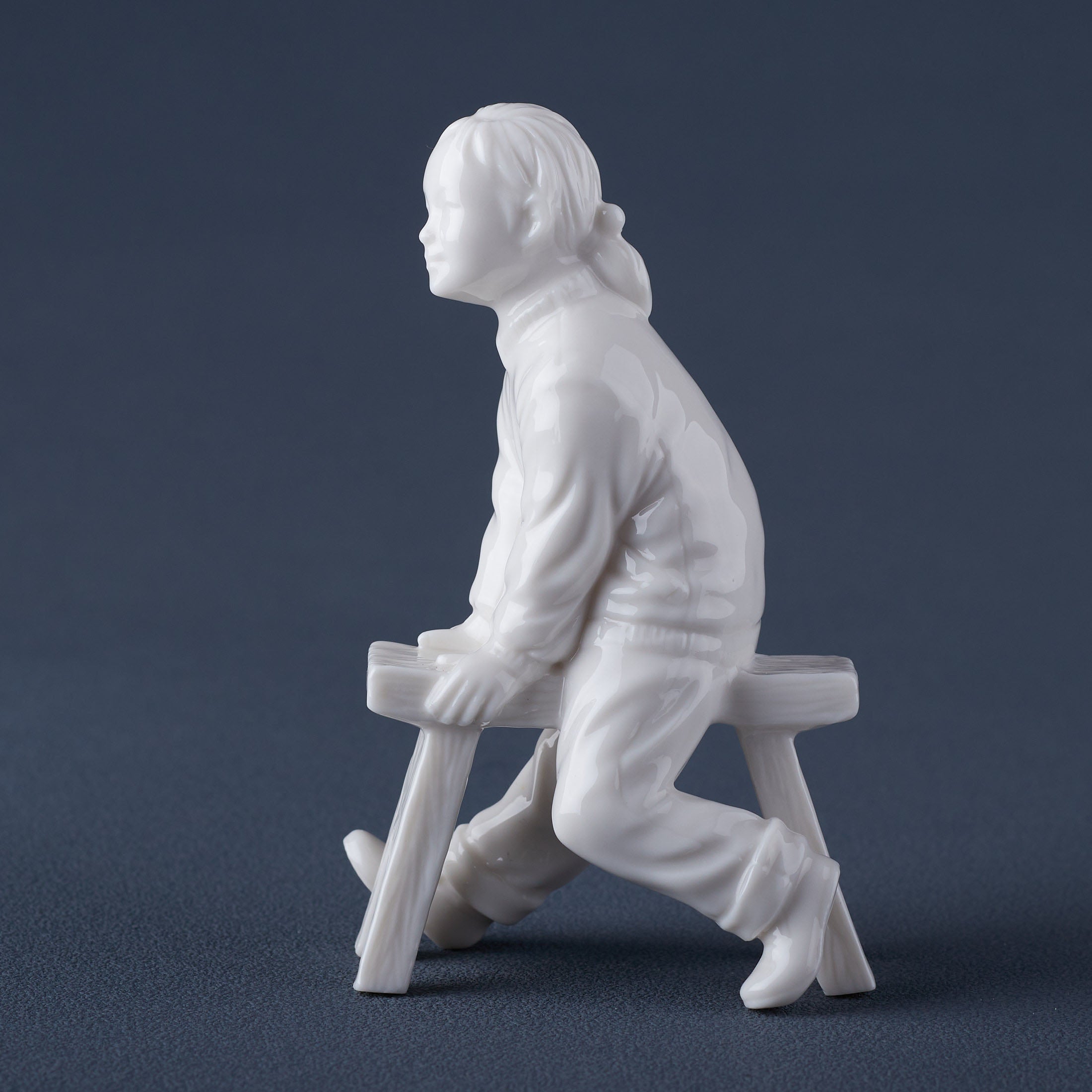 Oriental YouthGirl On Long Stool(White)