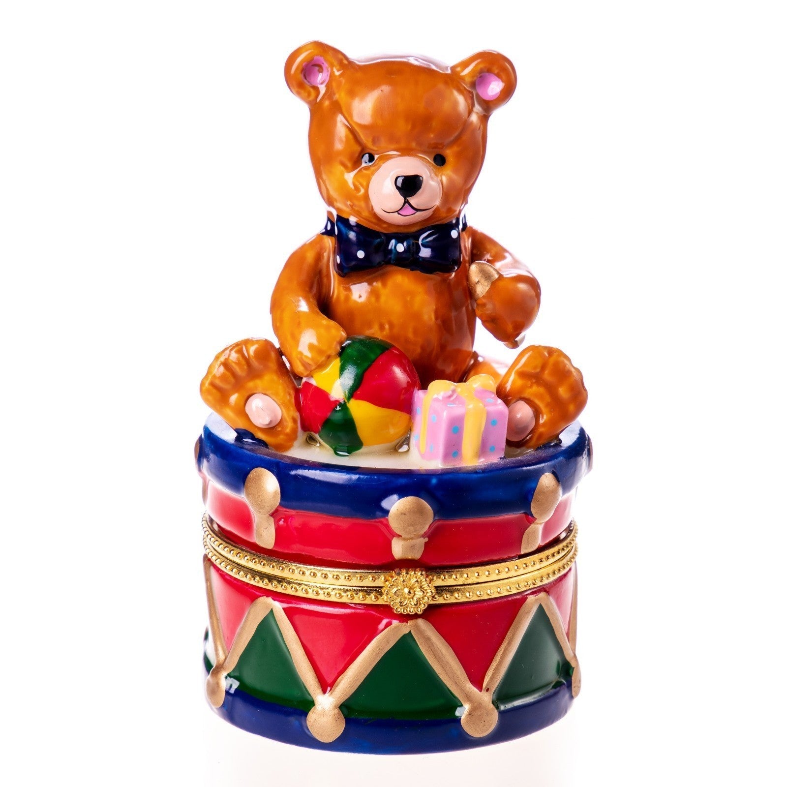 Ceramic Teddy Bear on Toy Drum Trinket Box | Desk & Curio Accessories