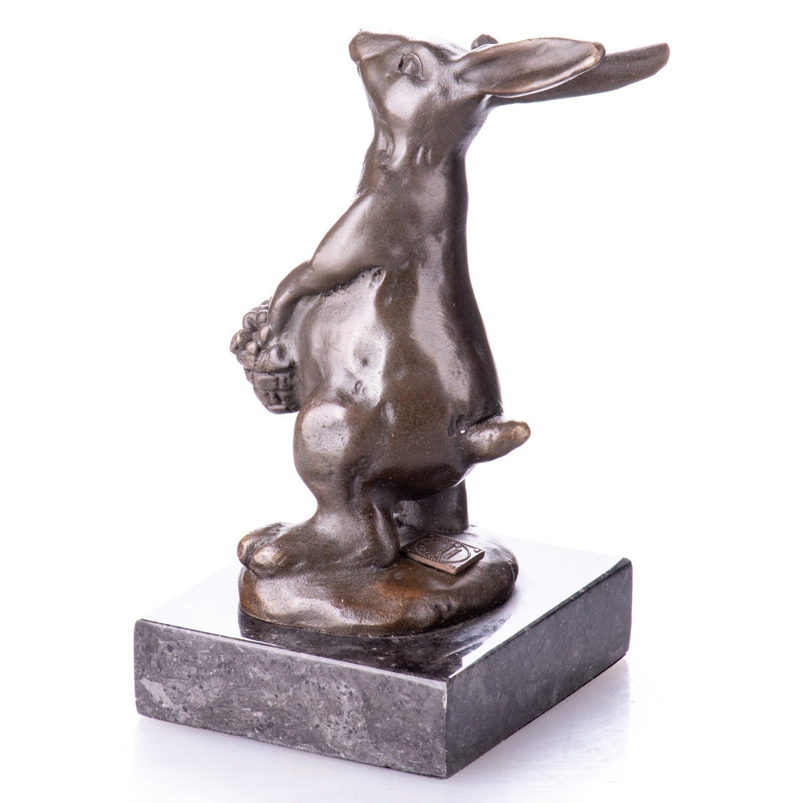 Charming Bronze Bunny with Basket | Animal Sculptures | Home Decor