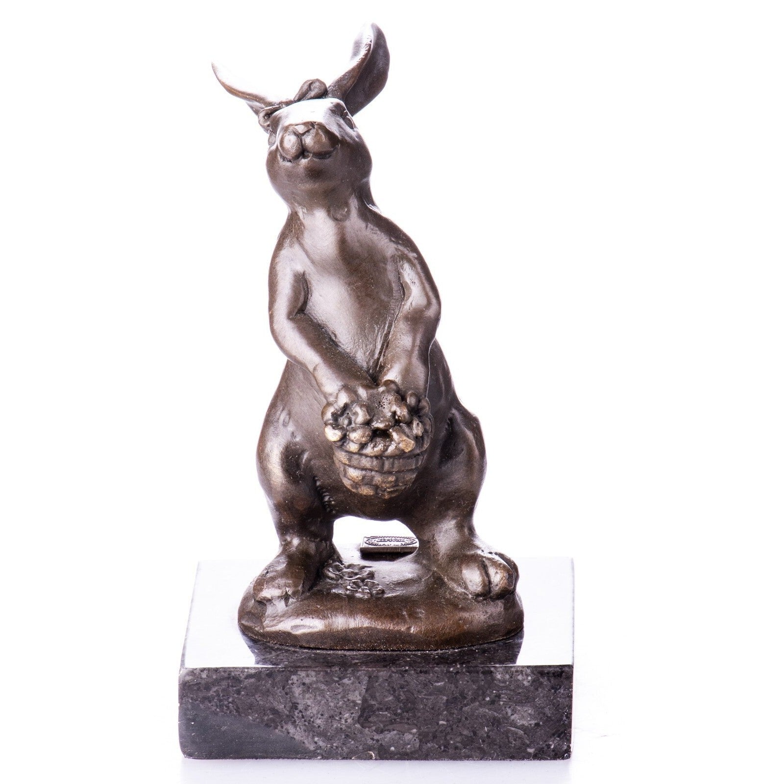 Charming Bronze Bunny with Basket | Animal Sculptures | Home Decor