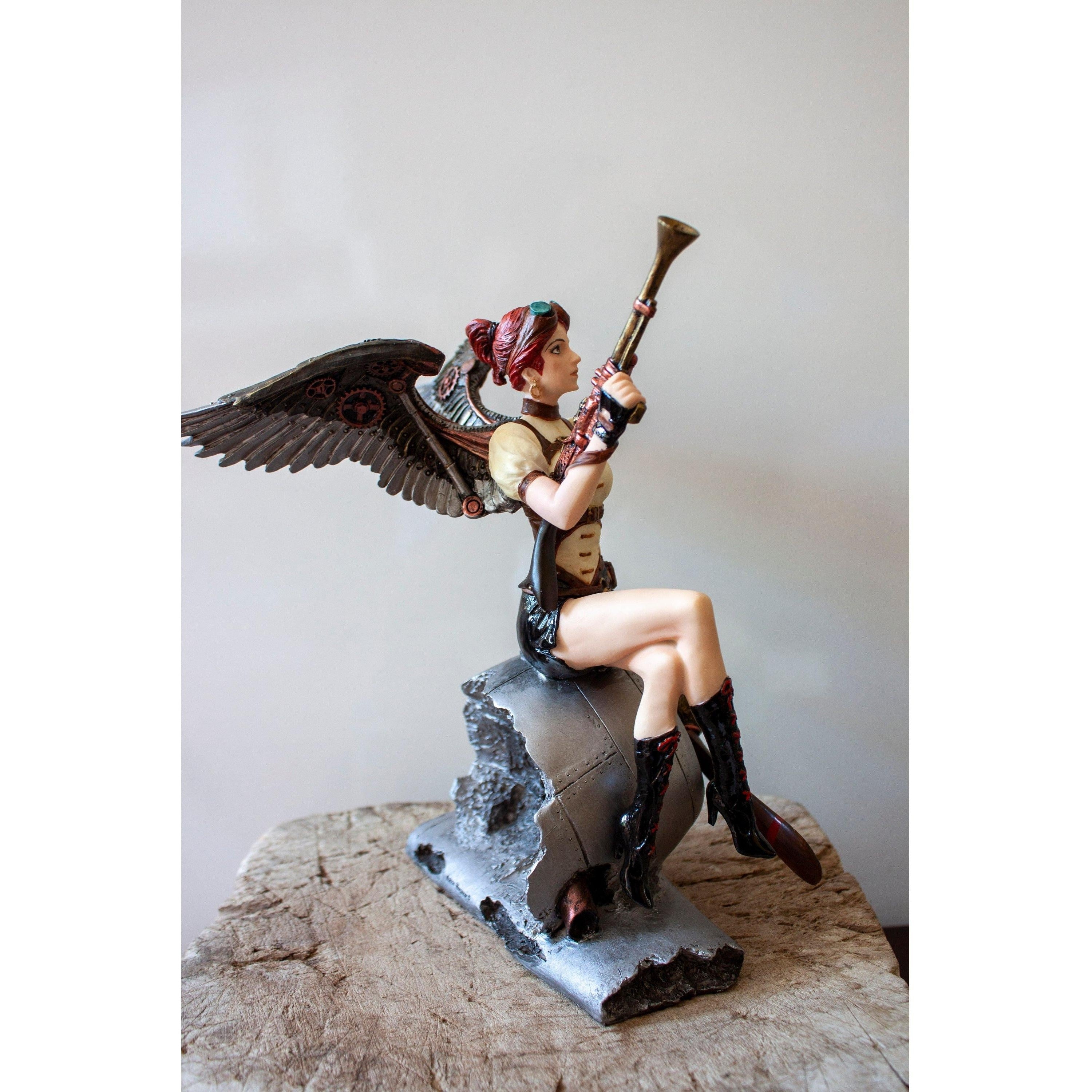 Cherry Haired Armed Aviator Angel On Aircraft, Mythology & Deity Sculp