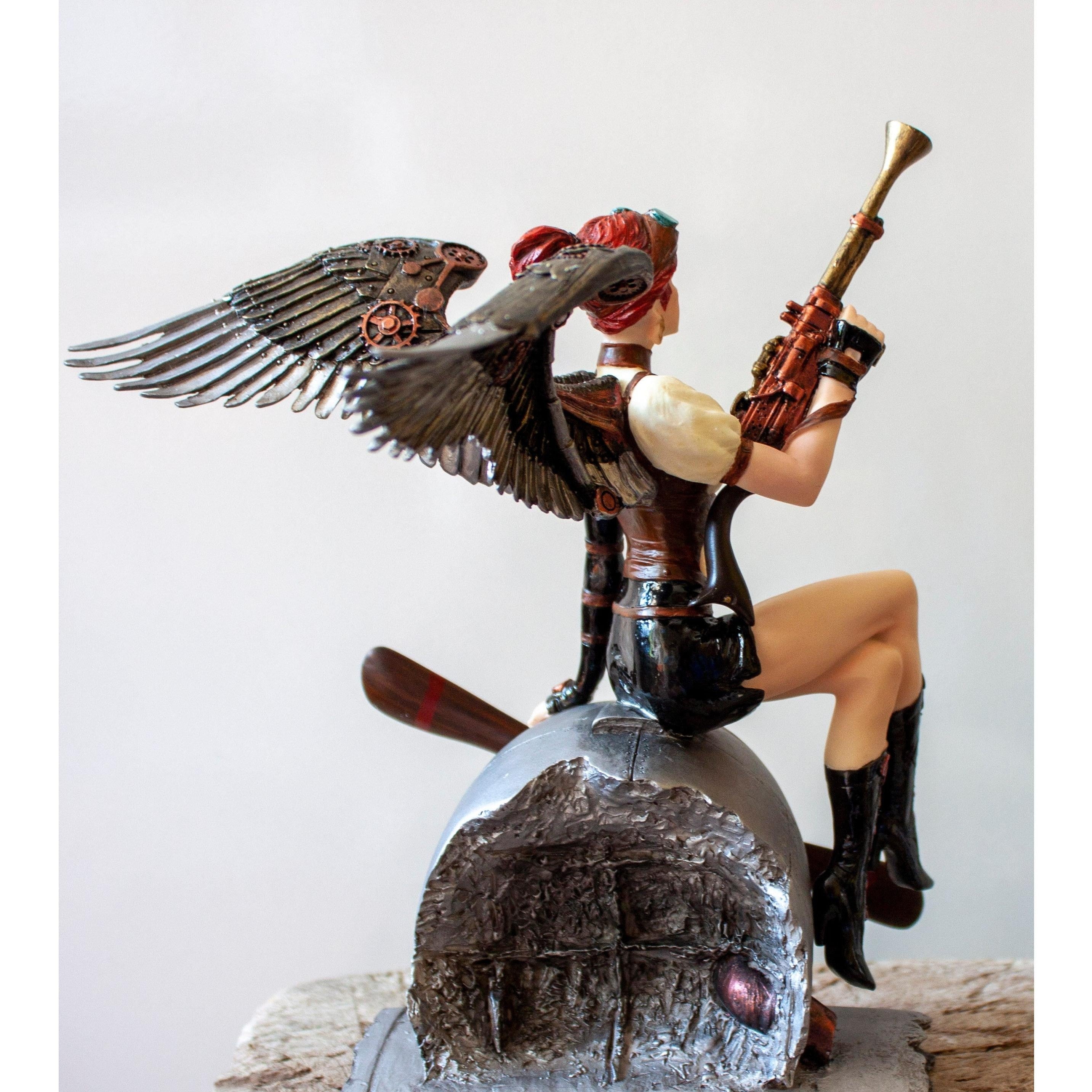 Cherry Haired Armed Aviator Angel On Aircraft, Mythology & Deity Sculp