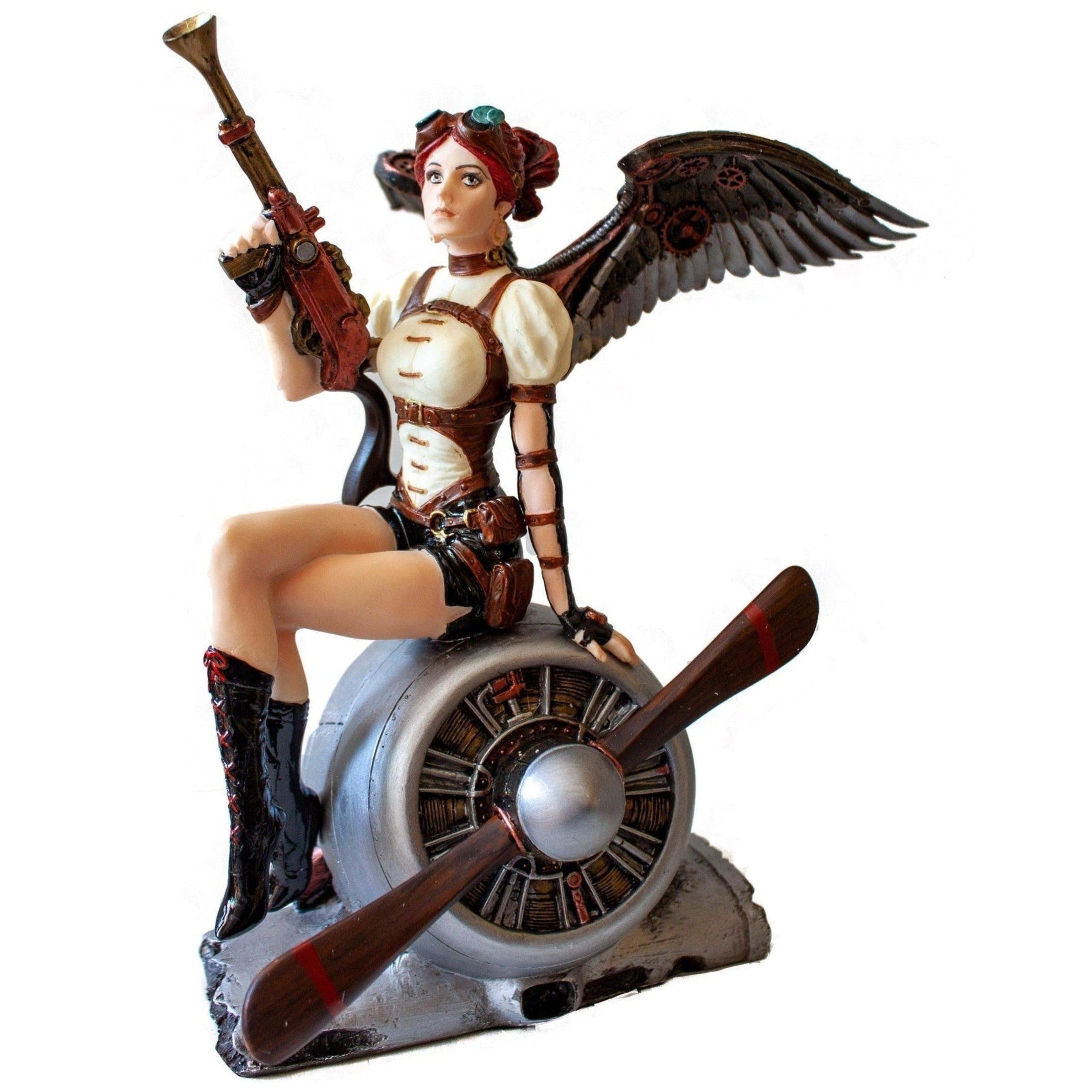 Cherry Haired Armed Aviator Angel On Aircraft, Mythology & Deity Sculp
