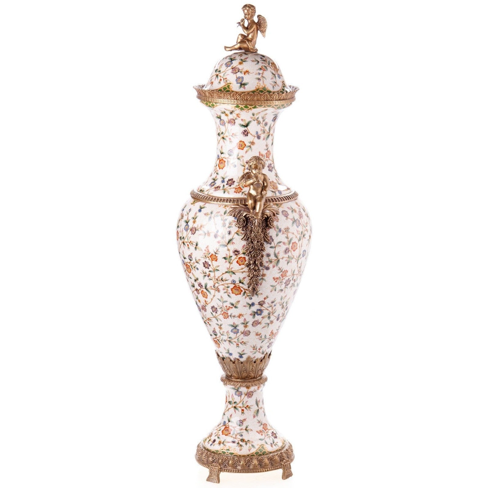 Classical Floral Vase with Cherub Accents | Vases & Bowls