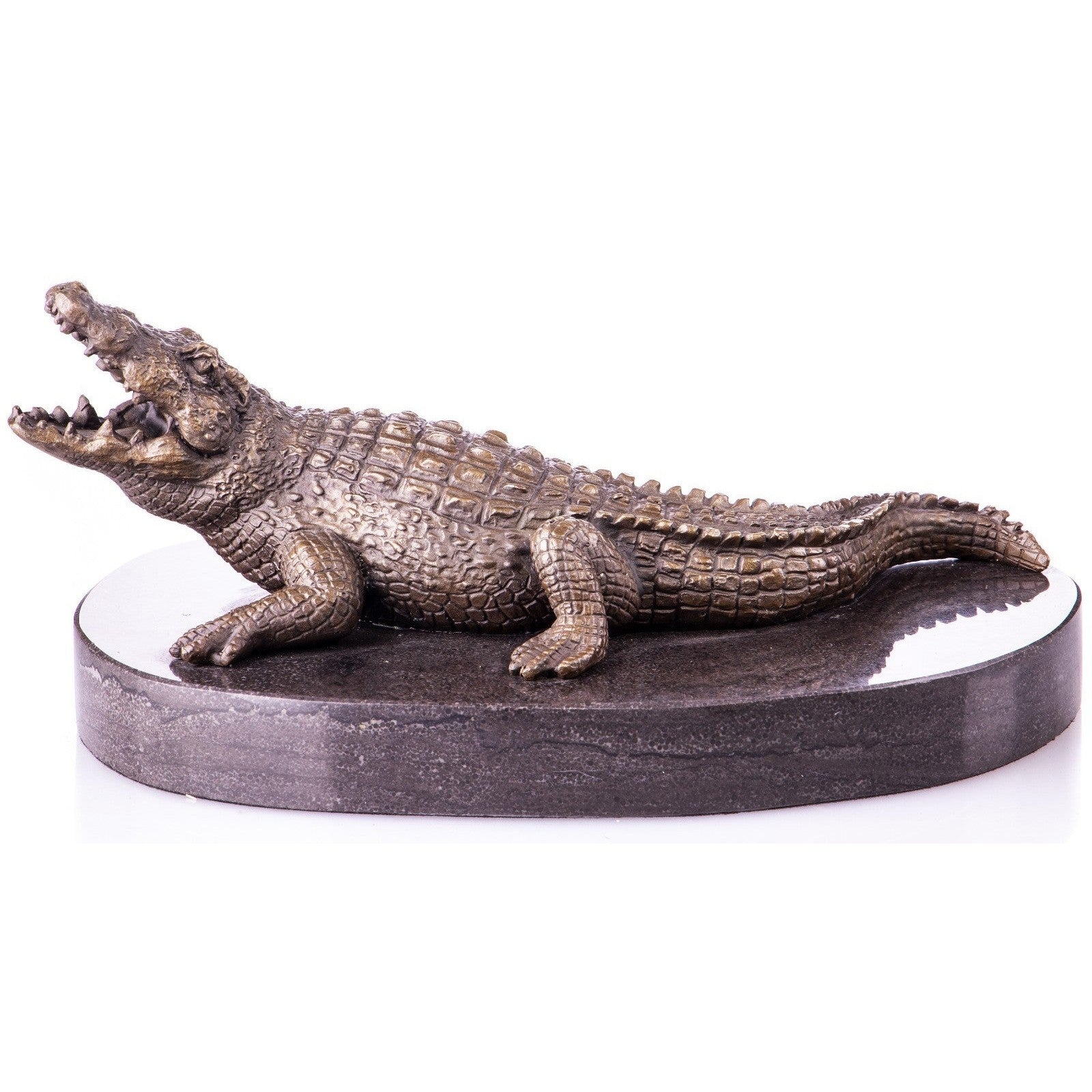 Cold Cast Bronze Crocodile Sculpture on Marble Base, Animal Sculptures