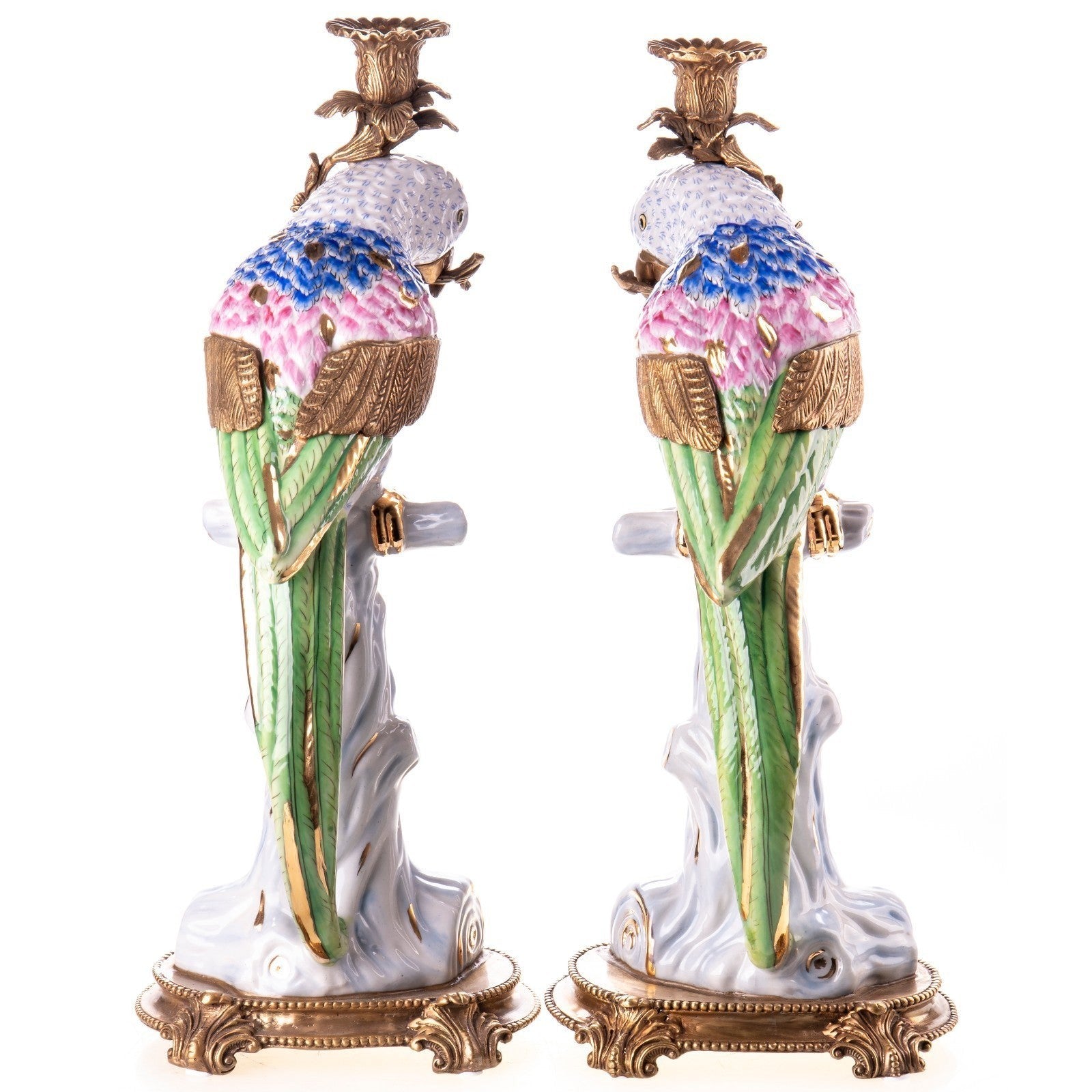 Colorful Parrot Pair Porcelain Candle Holders | Lighting