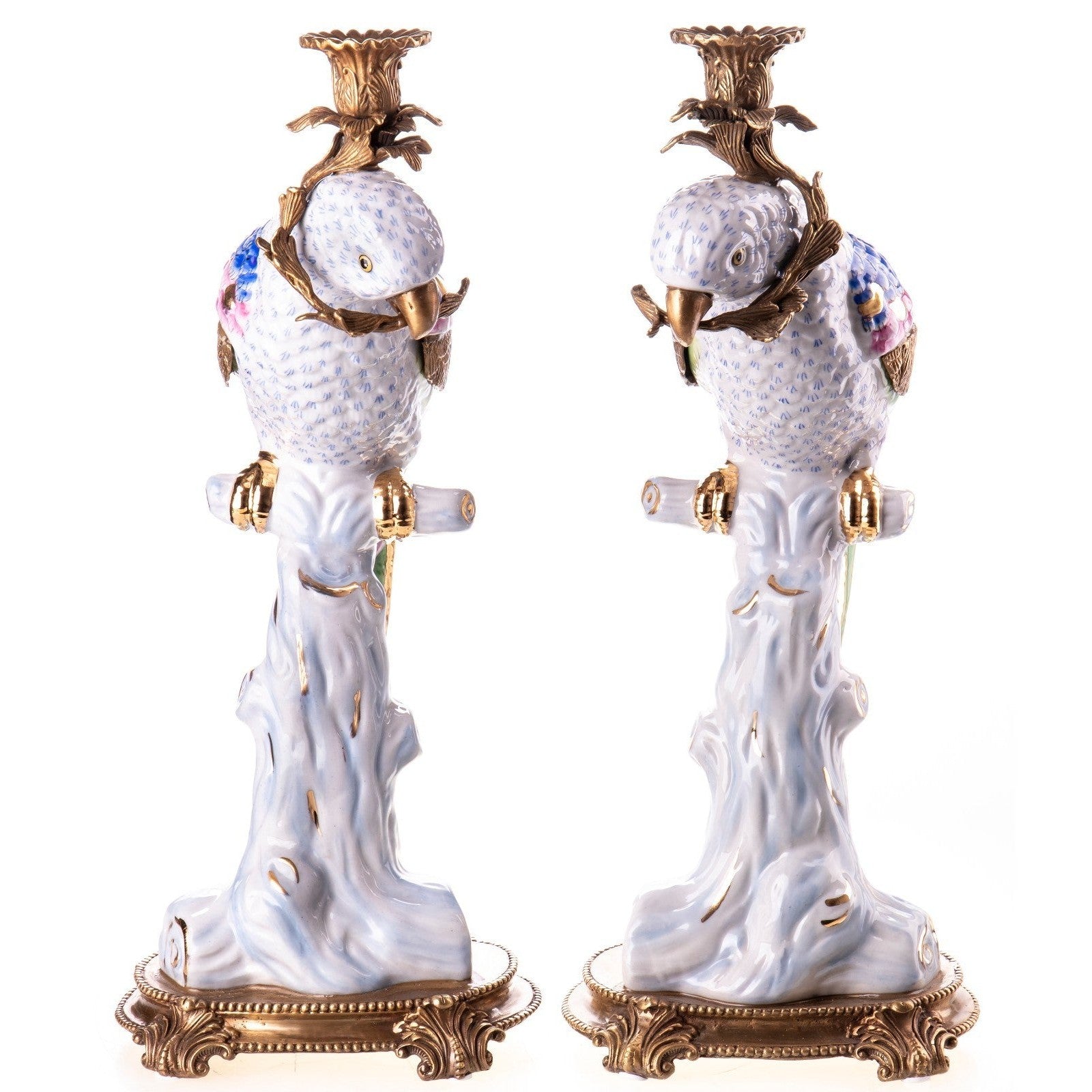 Colorful Parrot Pair Porcelain Candle Holders | Lighting