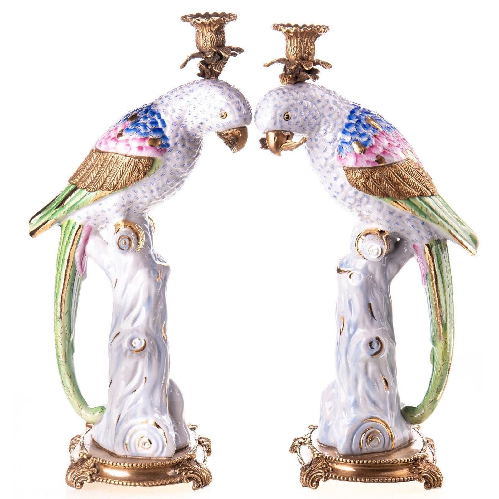 Colorful Parrot Pair Porcelain Candle Holders | Lighting