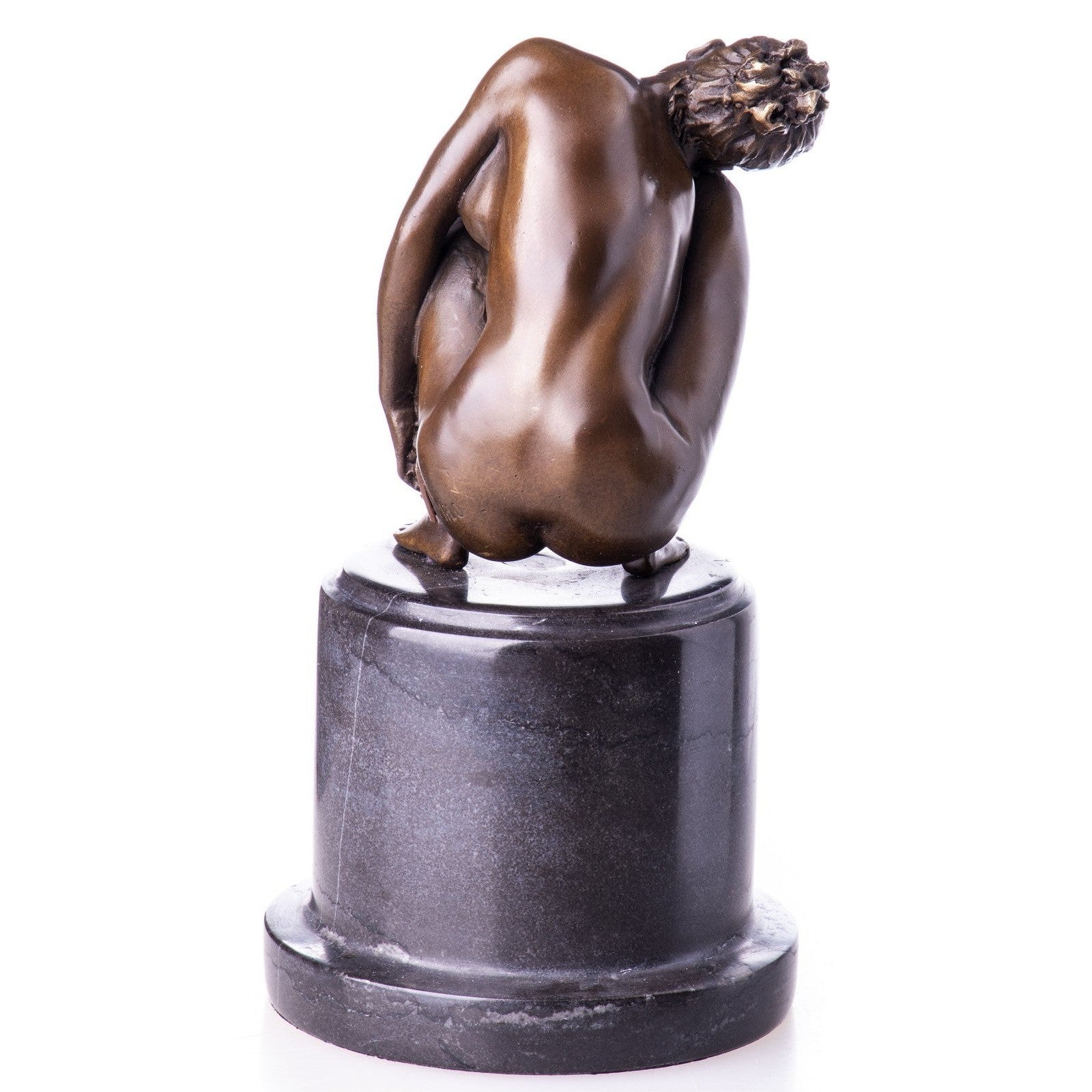 Crouching Nude Female Bronze Sculpture on Marble Base, Nude & Figurati