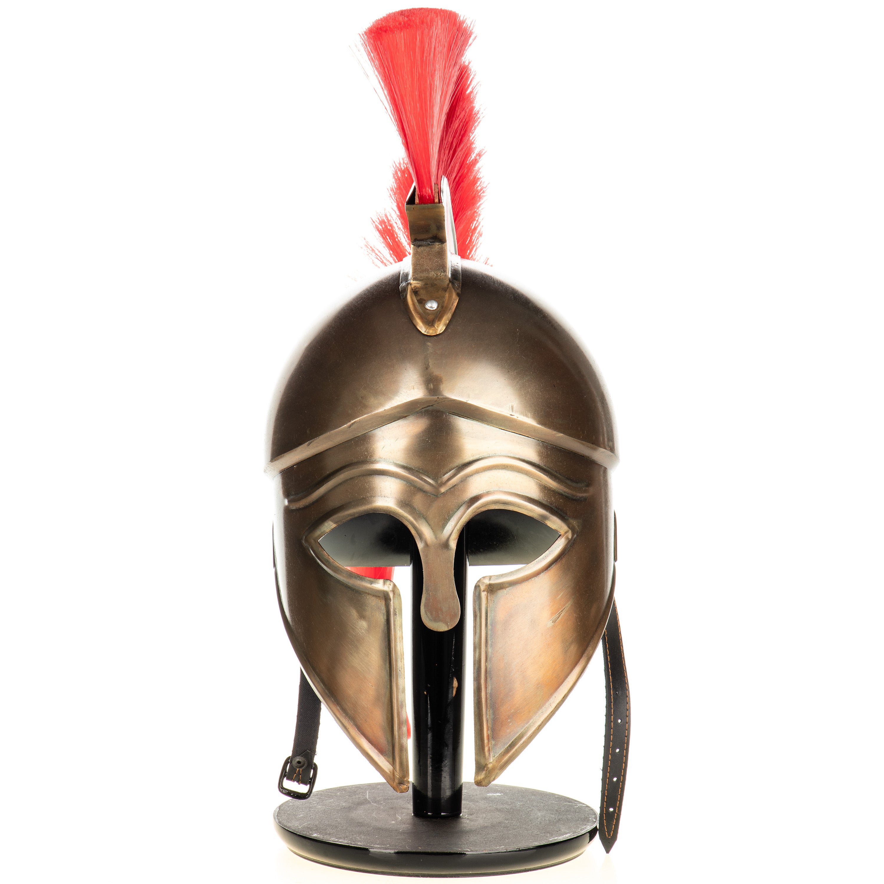 Knight Helmet on Wooden Stand – Medieval Armour Replica (R) – view 1