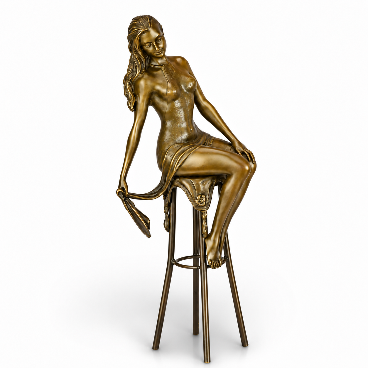 Lady on Barchair | Handcrafted Bronze Decor | Unique Home Accent