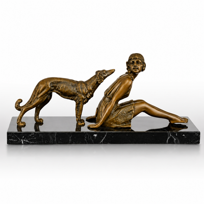 Girl with Borzoi | Handcrafted Bronze Decor | Unique Home Accent