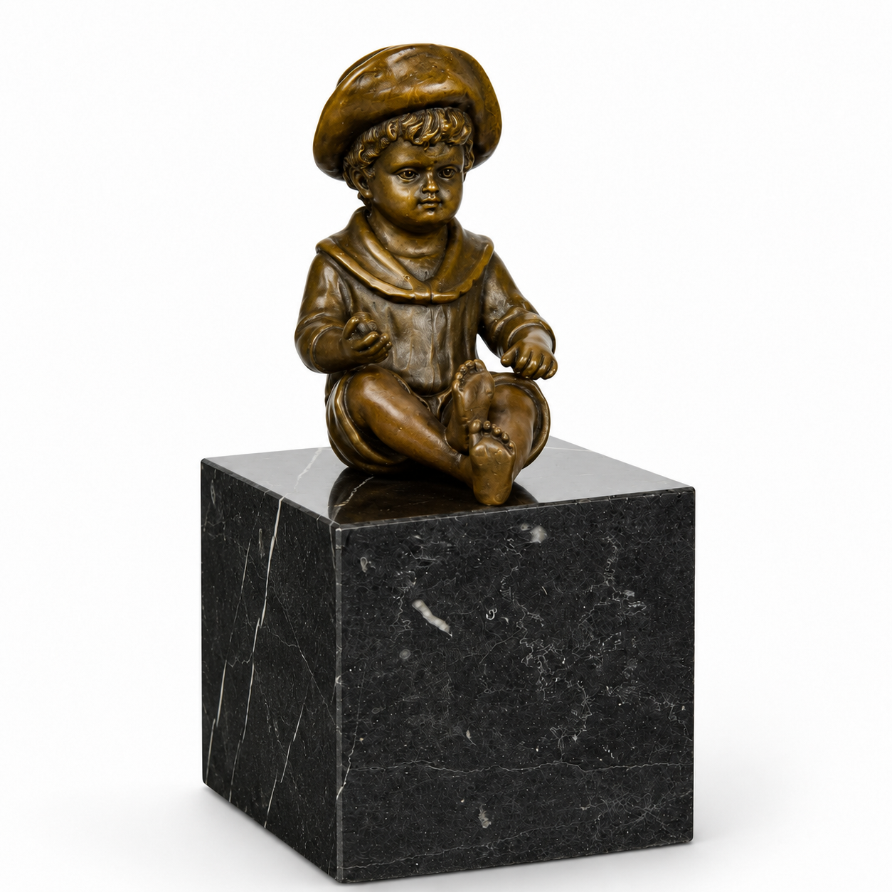 Bronze Sculpture of a Little Boy Sitting | Figurines & Statues