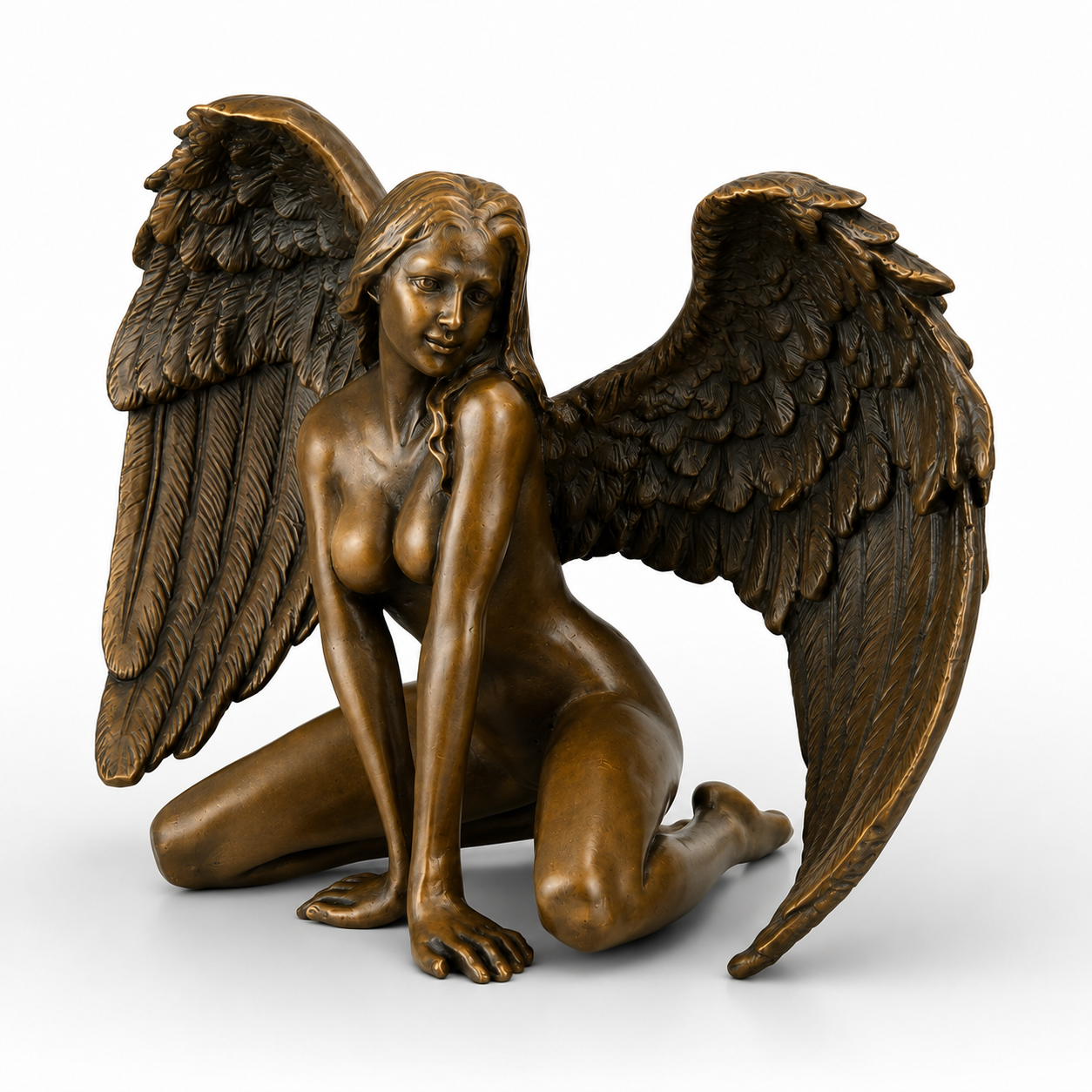 Erotic Bronze Sculpture of a Winged Nude | Handcrafted Bronze Decor