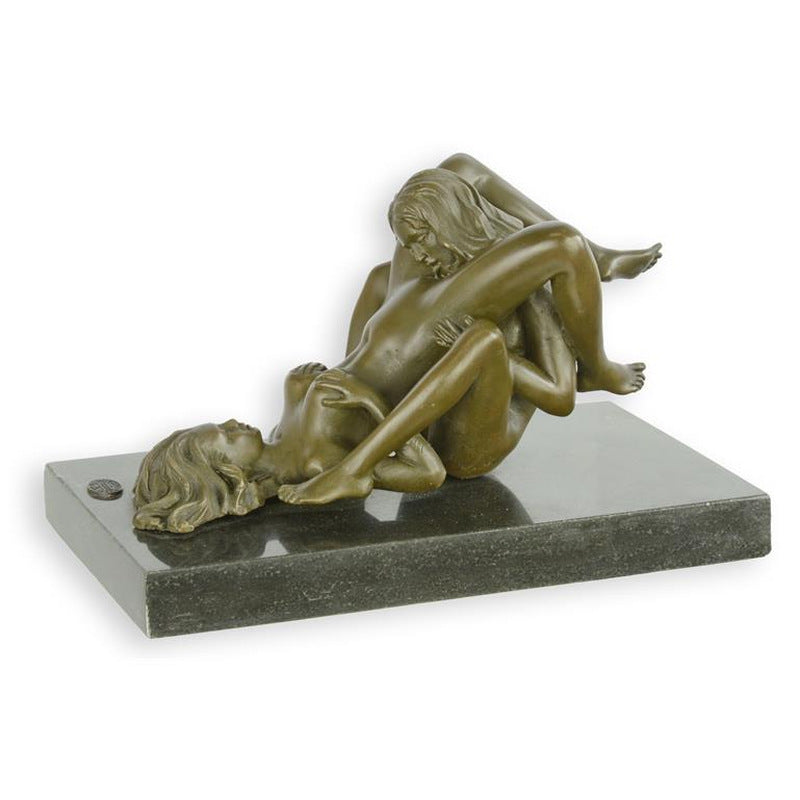 Two Female Nudes Doing Oral Erotic Bronze Sculpture