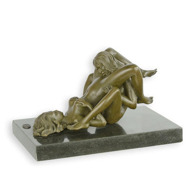 Two Female Nudes Doing Oral Erotic Bronze Sculpture