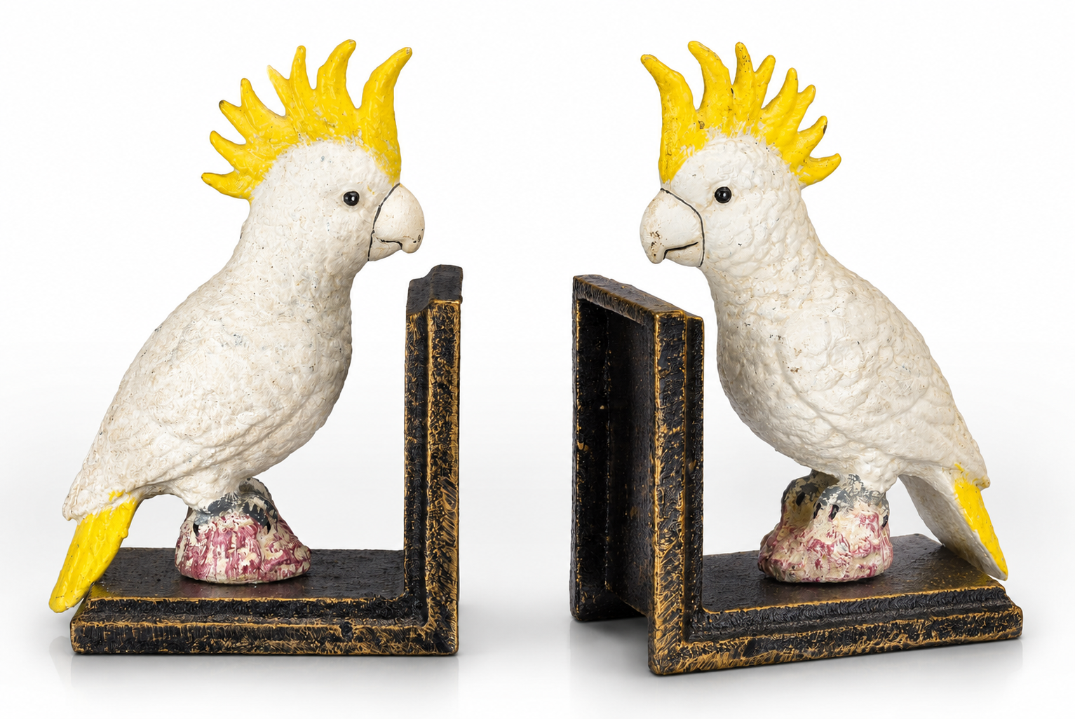 Cockatoo Bookend Pair | Handcrafted Resin Decor | Unique Home Accent
