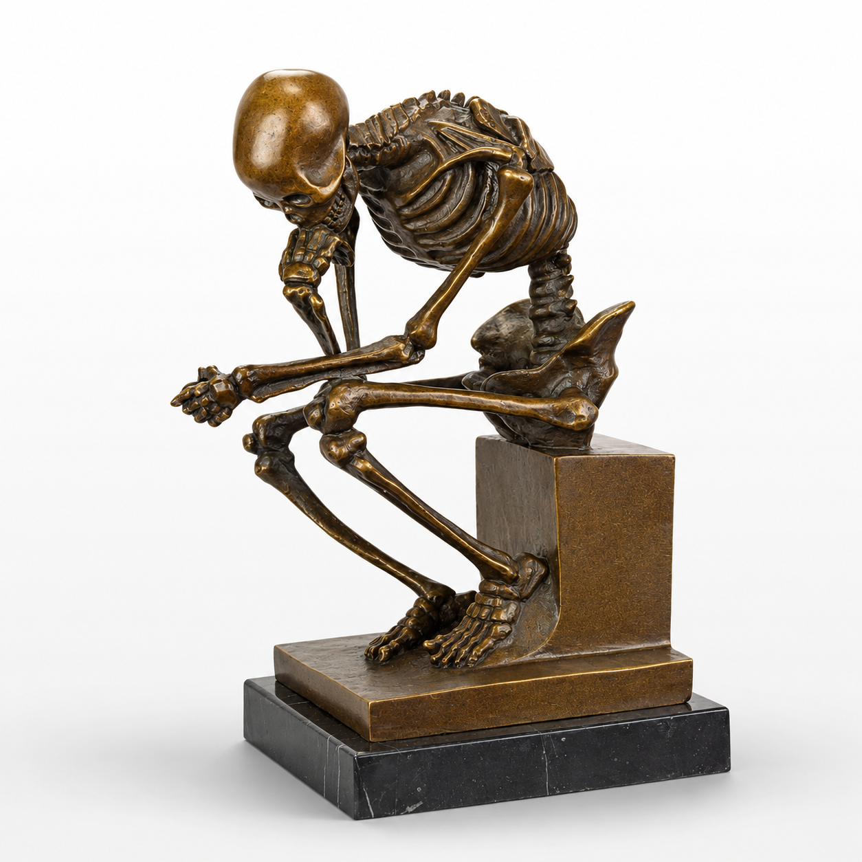 Bronze Skeleton Thinker Sculpture