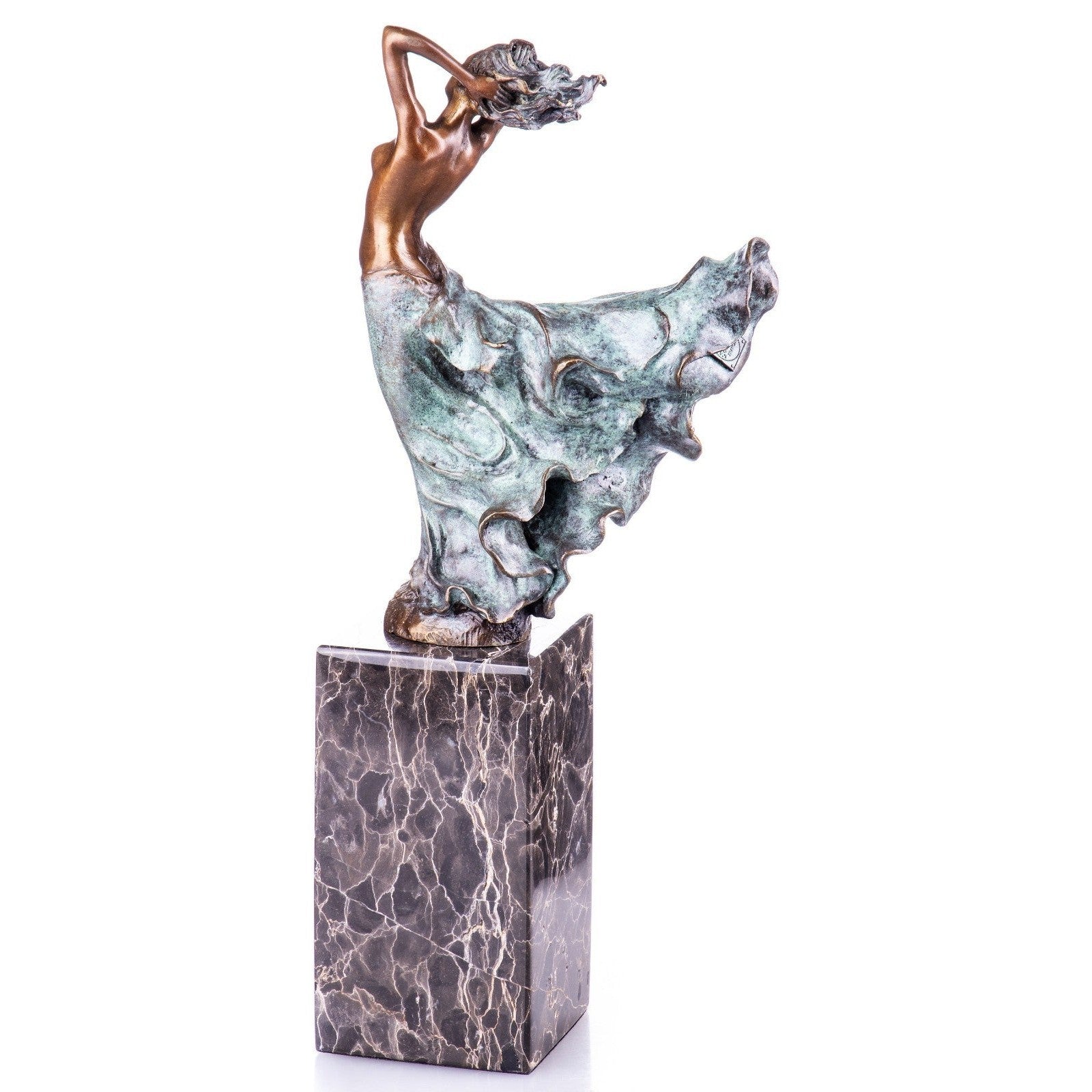 Dancing Woman Bronze Sculpture with Flowing Skirt, Dancer & Performanc