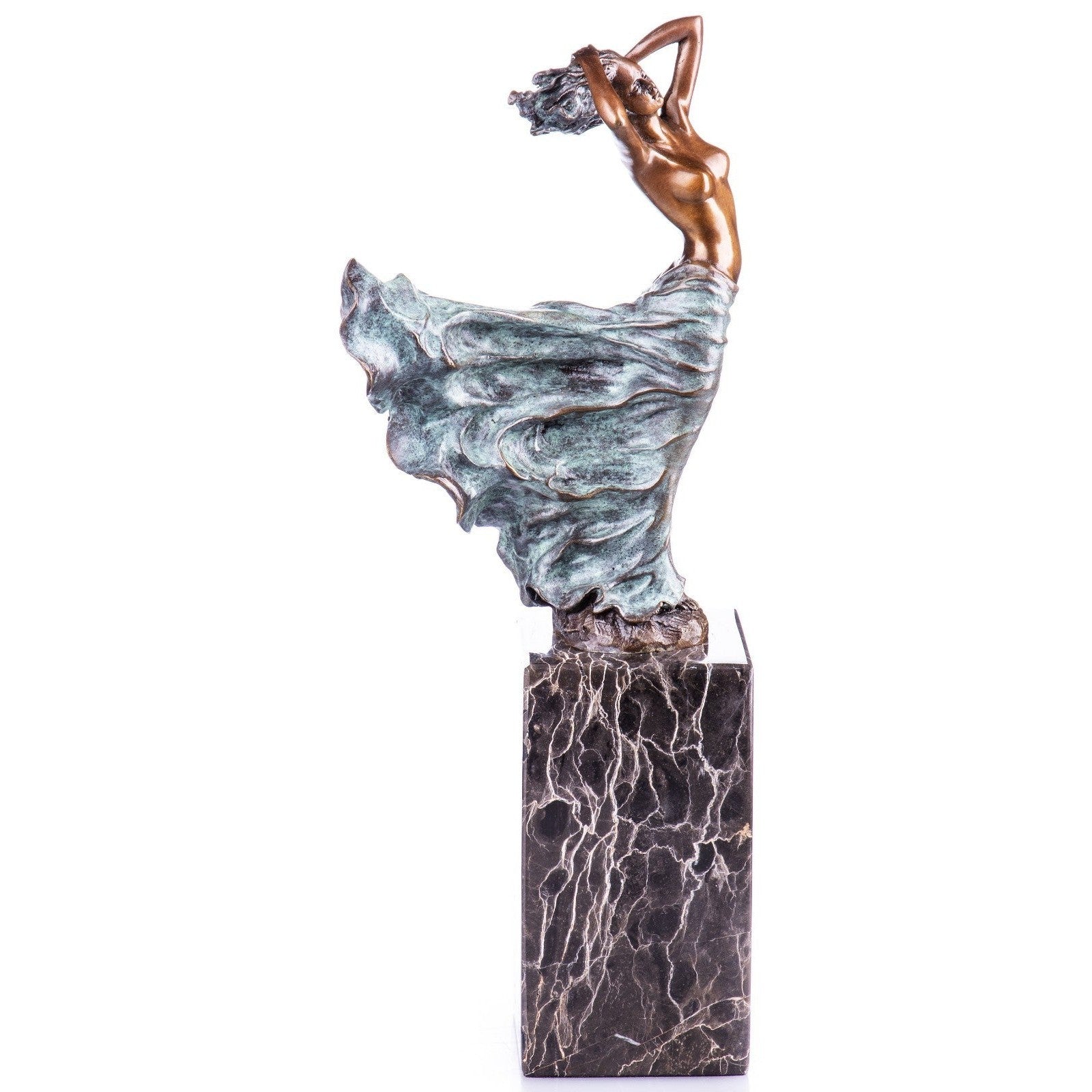Dancing Woman Bronze Sculpture with Flowing Skirt, Dancer & Performanc