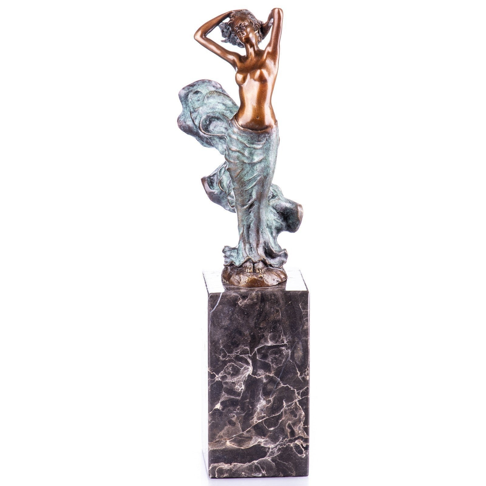 Dancing Woman Bronze Sculpture with Flowing Skirt, Dancer & Performanc