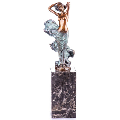 Dancing Woman Bronze Sculpture with Flowing Skirt, Dancer & Performanc