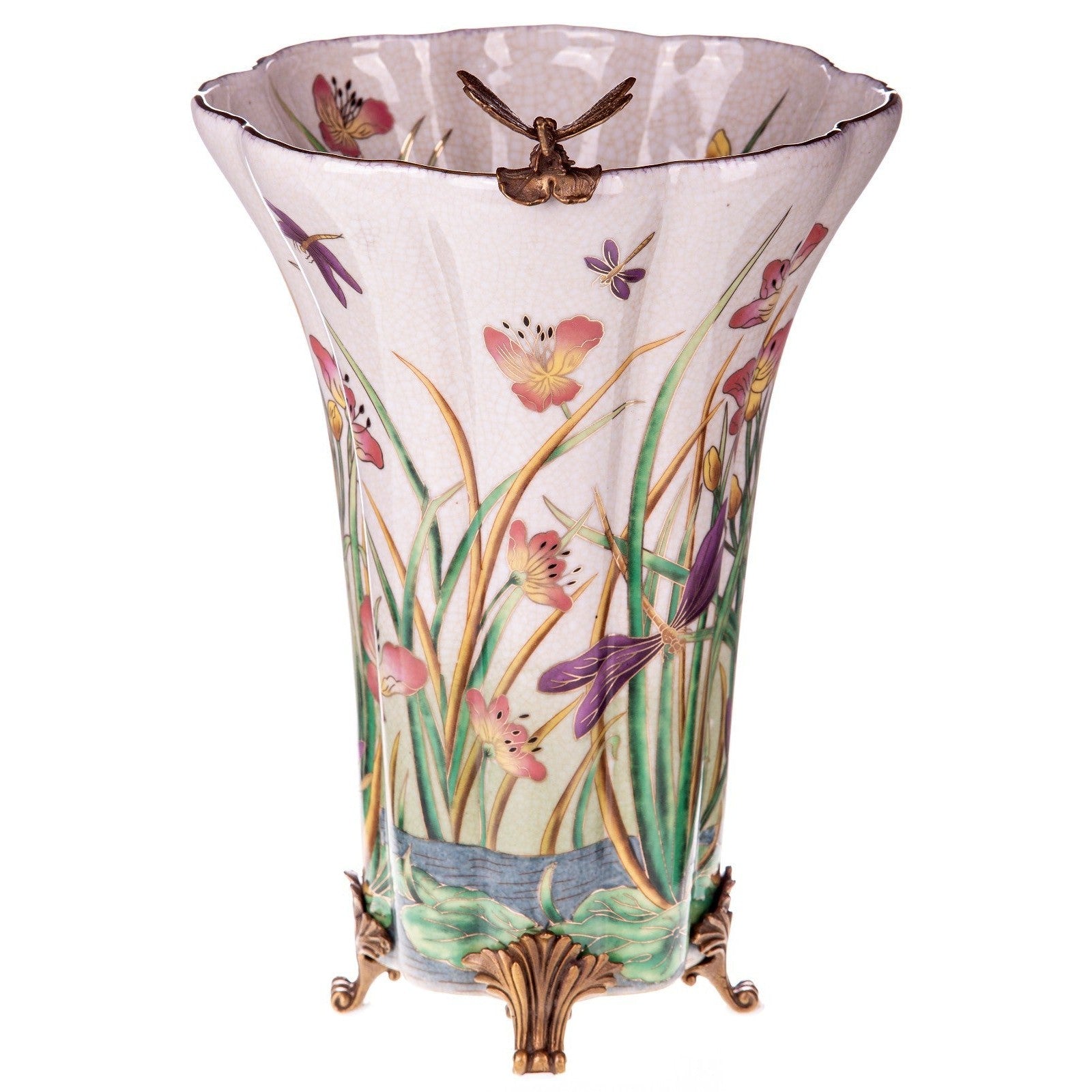 Decorative Floral Porcelain Vase with Bronze Accents | Vases & Bowls
