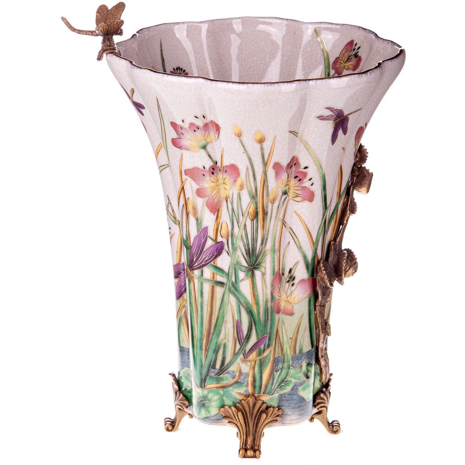 Decorative Floral Porcelain Vase with Bronze Accents | Vases & Bowls